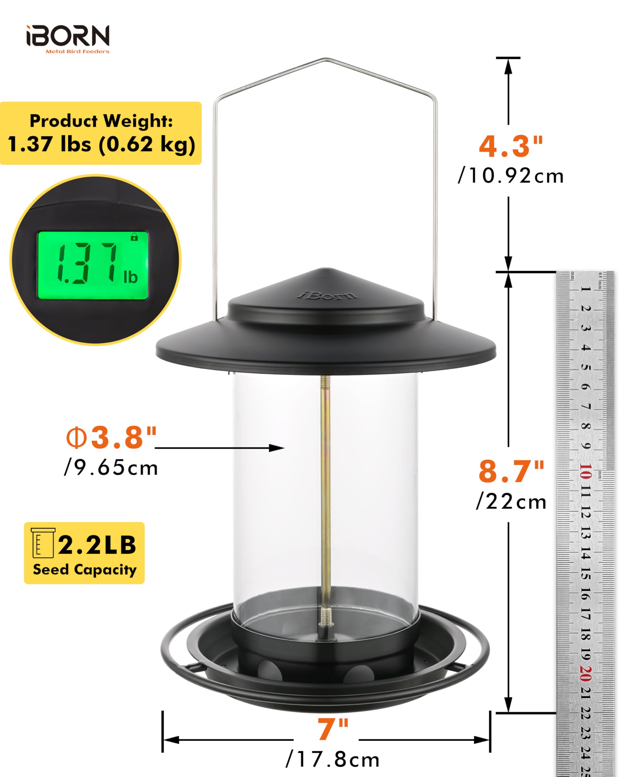 iBorn Metal Bird Feeder black roof and tray