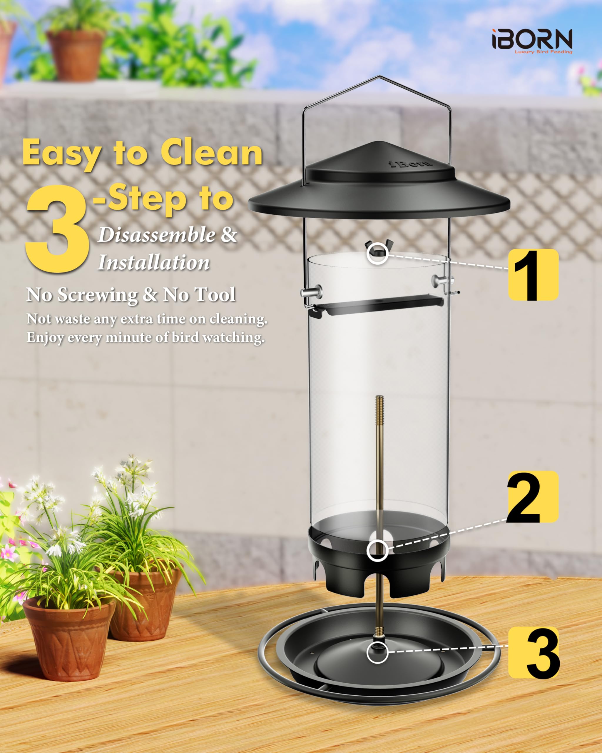 iBorn Metal Bird Feeder flip-top open for easy refilling