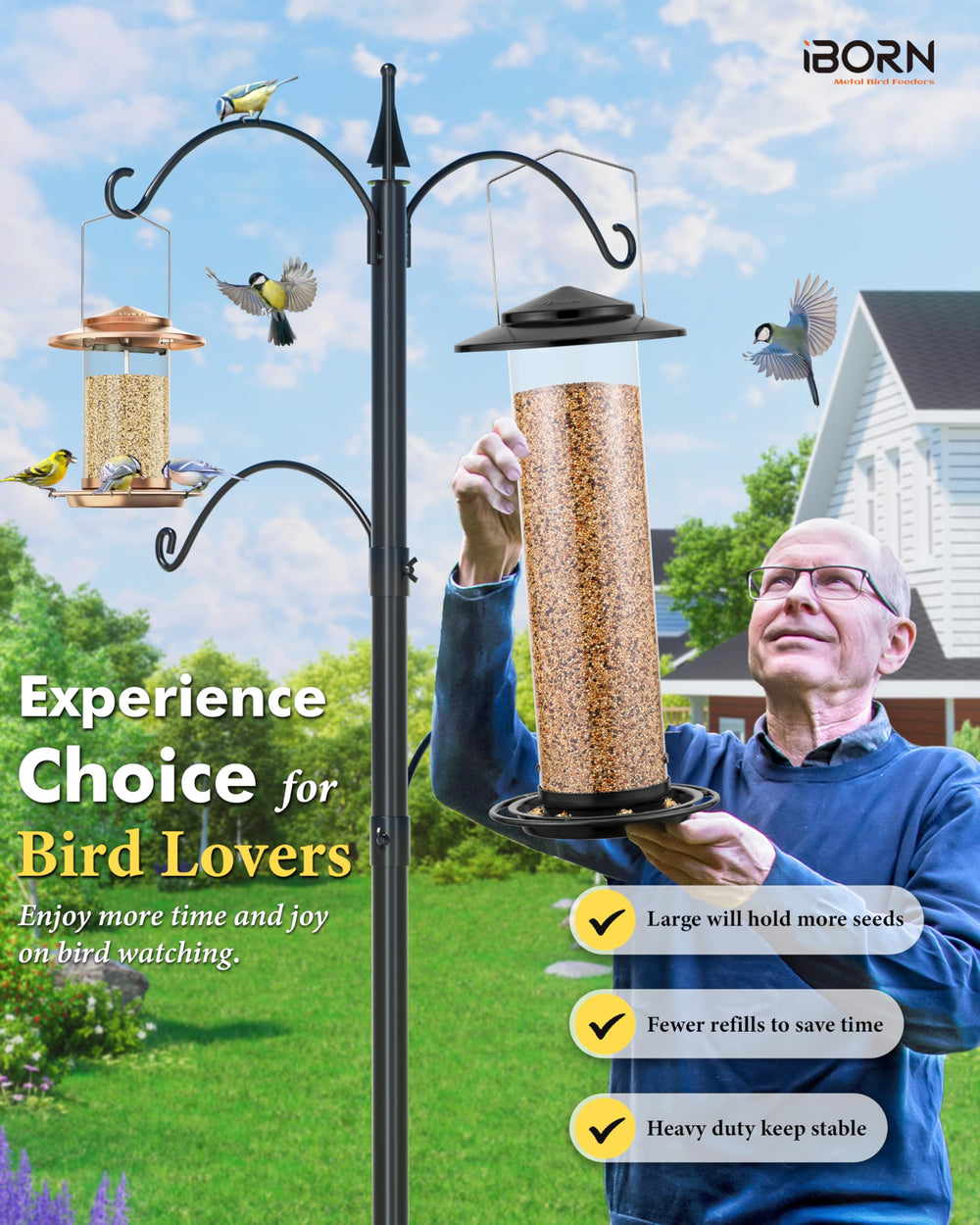 iBorn Metal Bird Feeder hanging in a garden setting