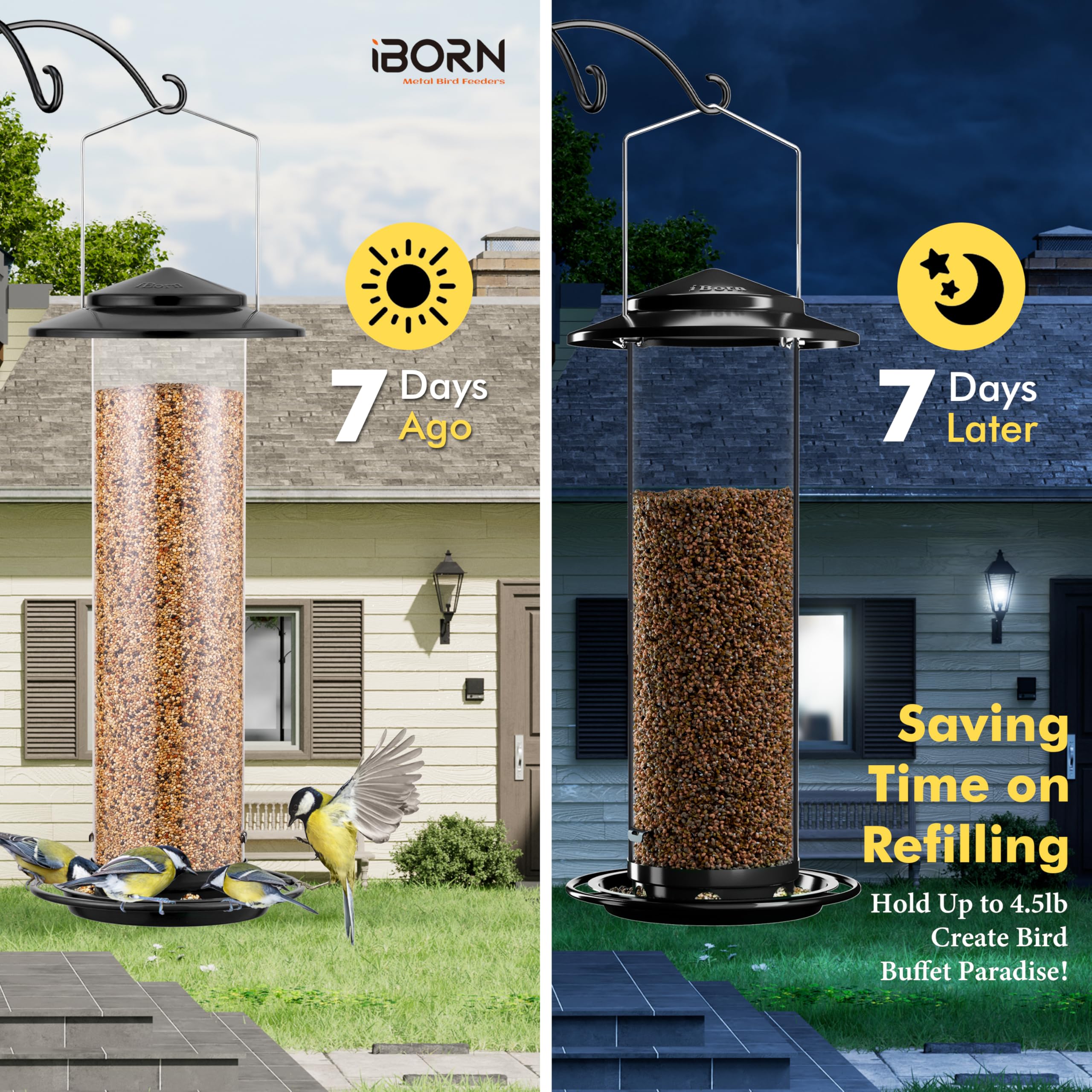iBorn Metal Bird Feeder with seeds filled, ready for birds