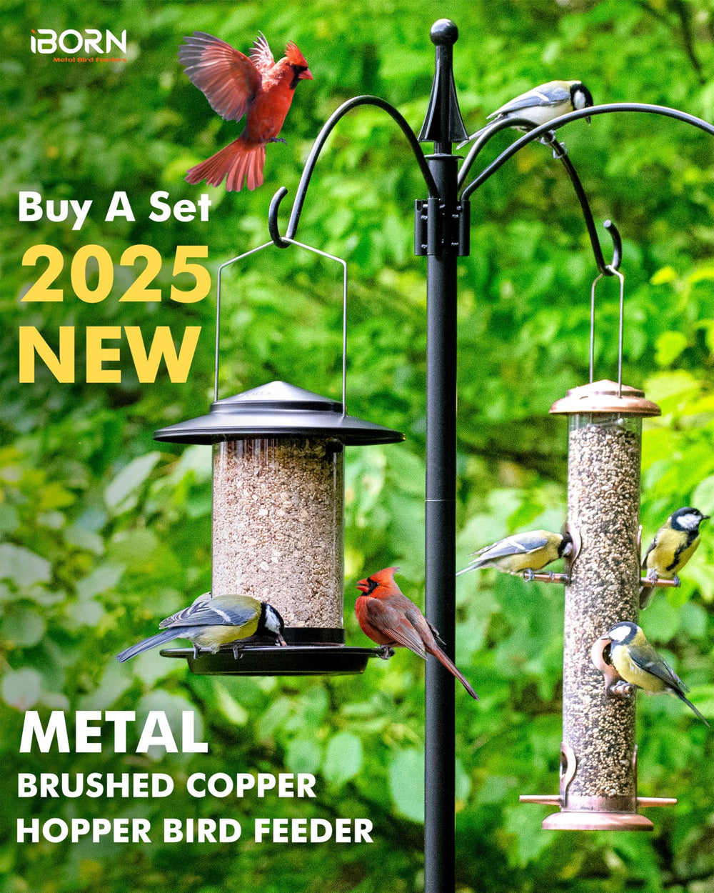 iBorn Metal Bird Feeder with seeds in tray