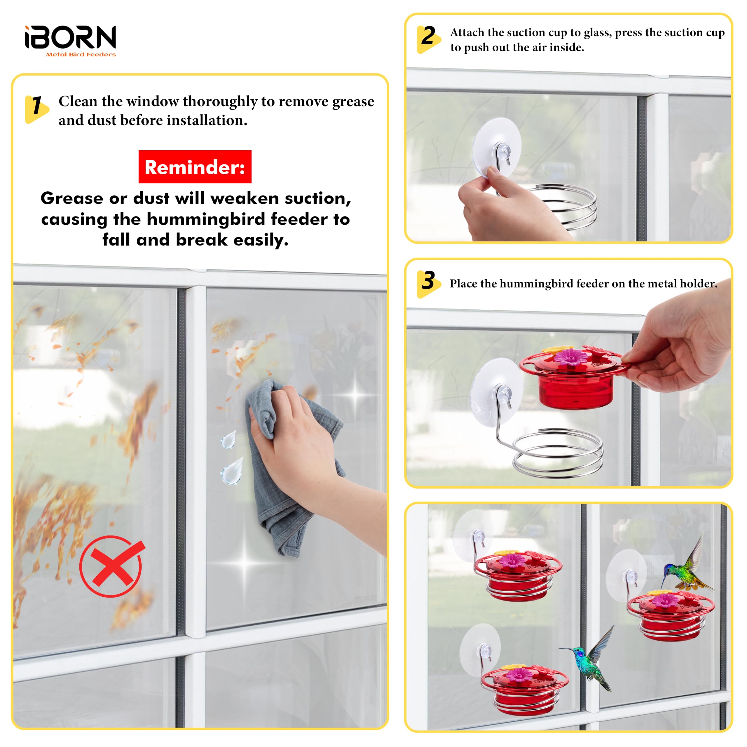 iBorn Window Hummingbird Feeder packaging design with fuchsias