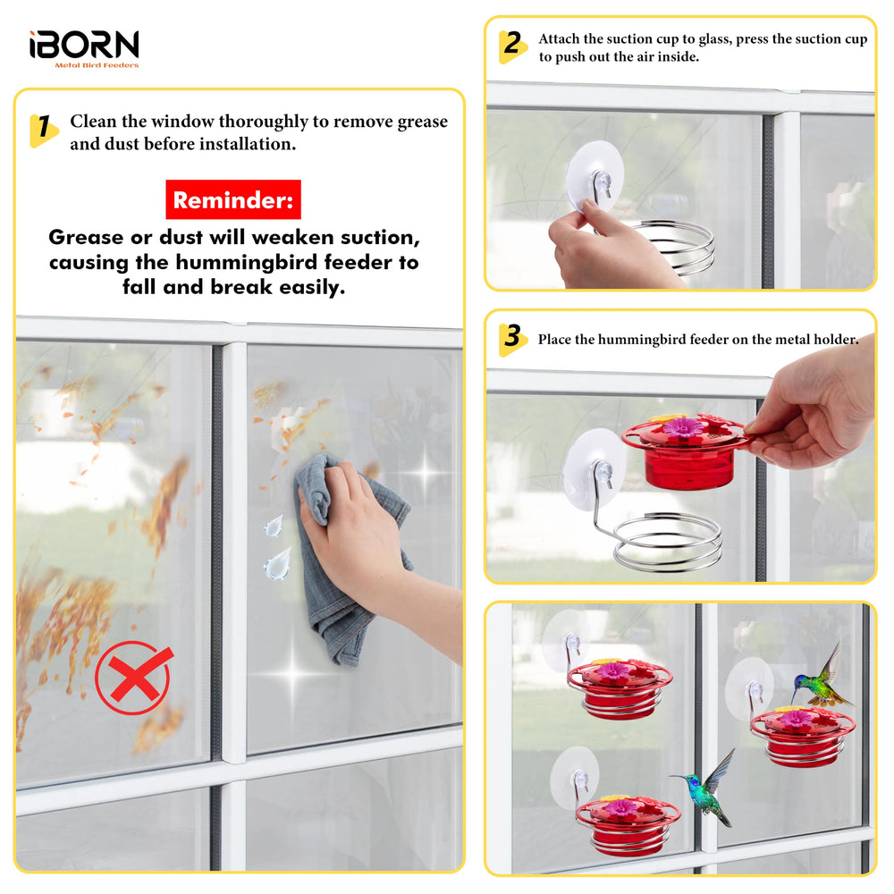 iBorn Window Hummingbird Feeder packaging design with fuchsias
