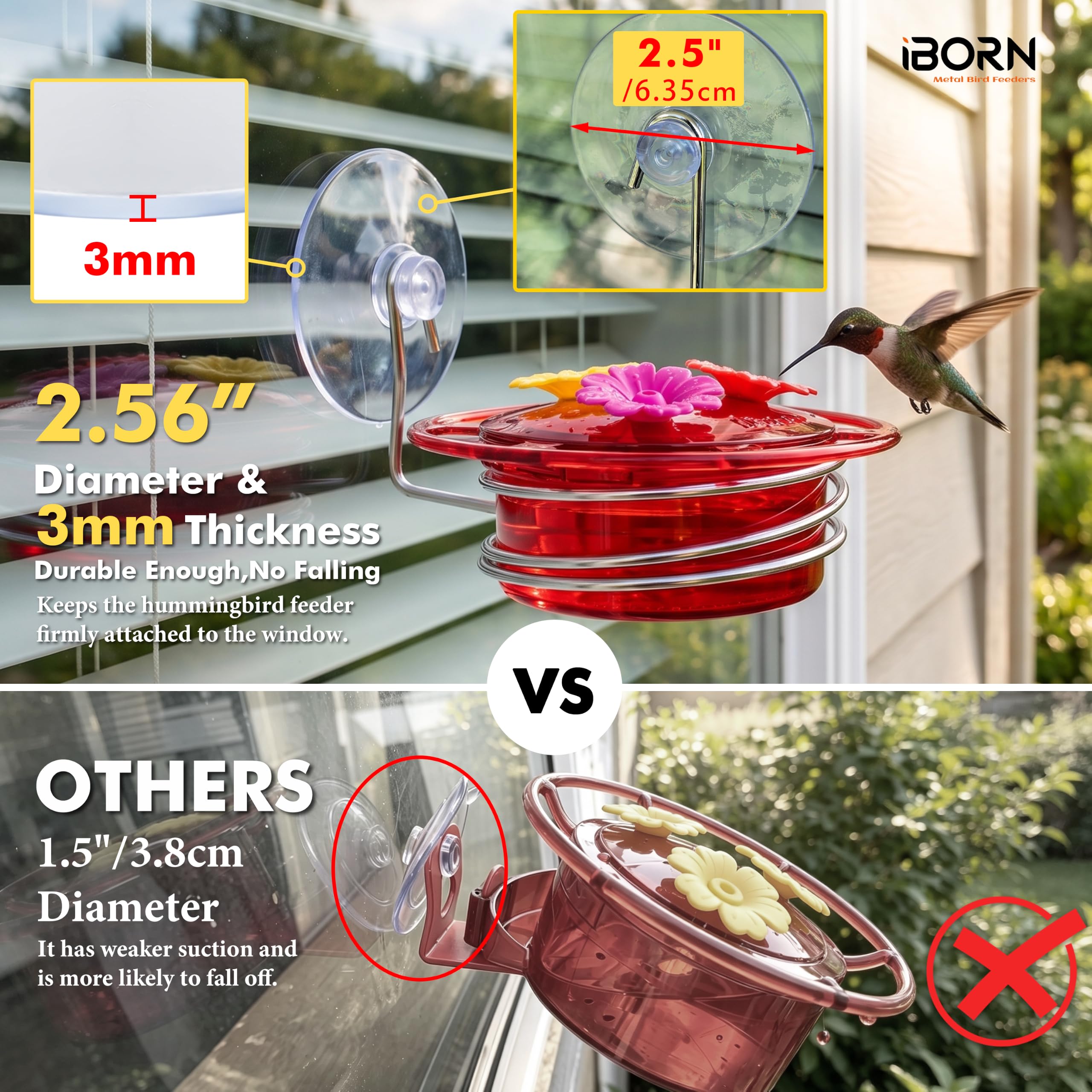 iBorn Window Hummingbird Feeder with twist-off lid open
