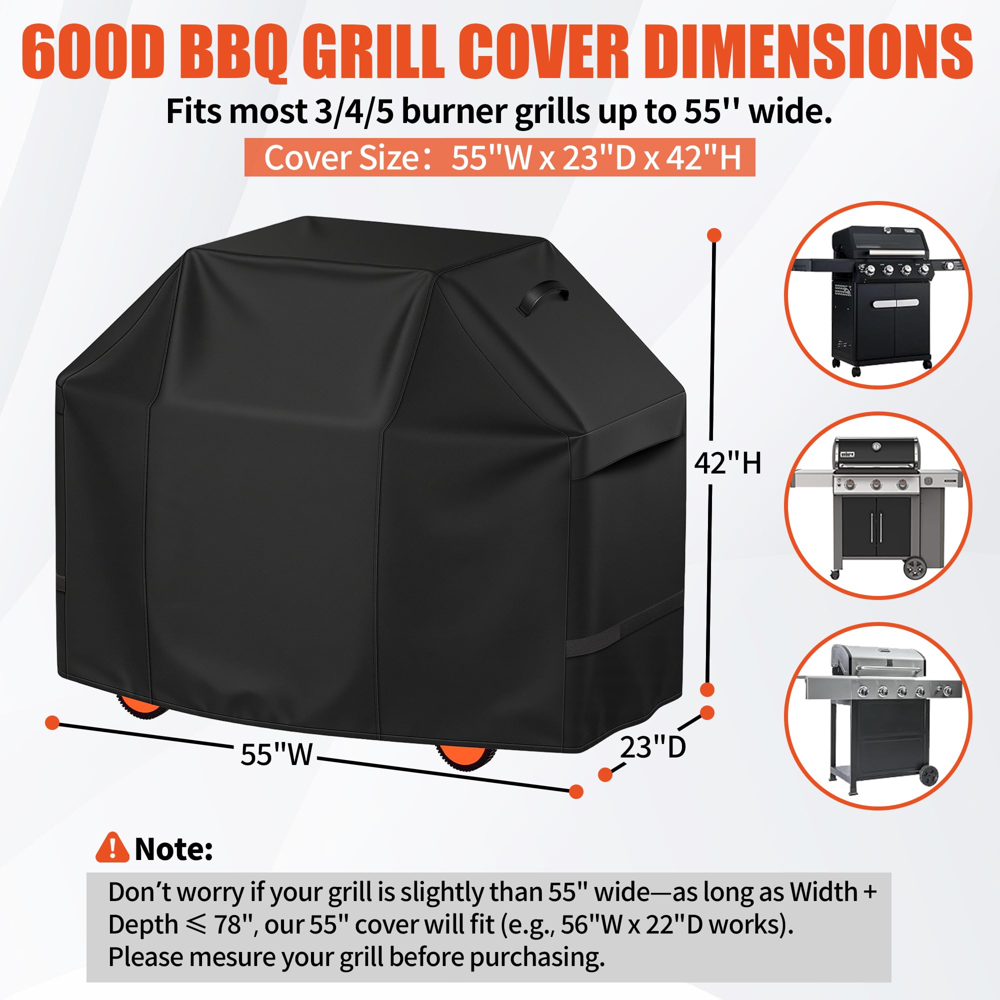 iCOVER 55 Inch Grill Cover side view