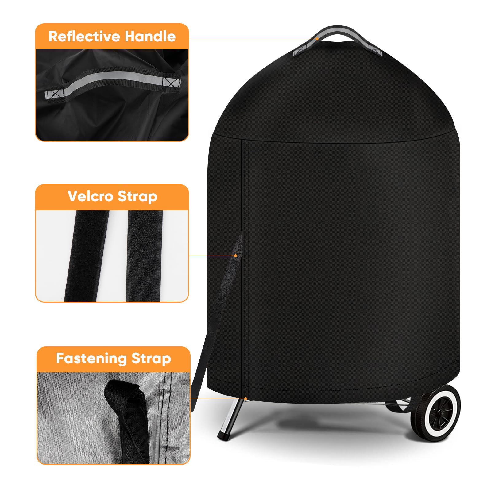 iCOVER Grill Cover for Weber 22 Inch Charcoal Kettle, back view