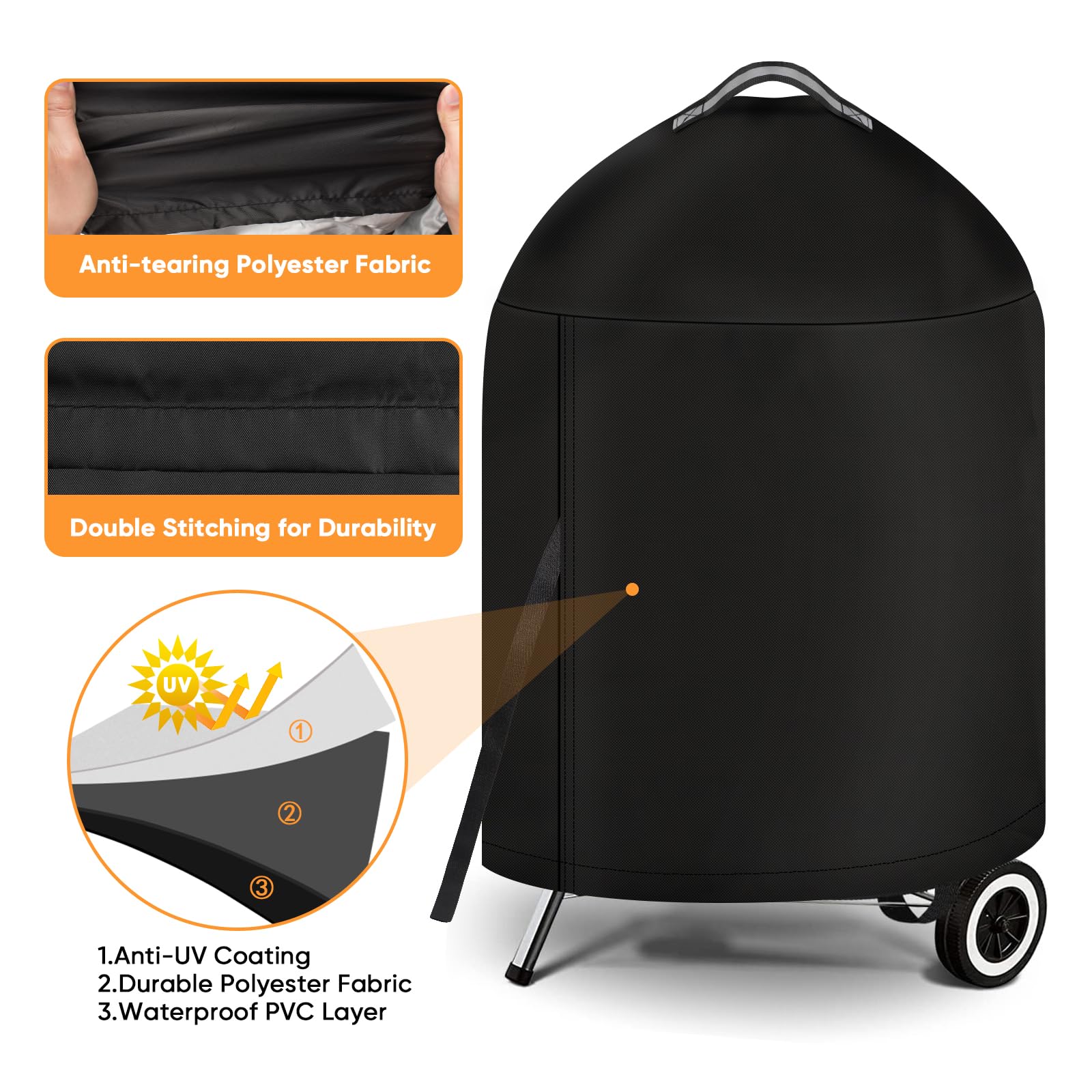iCOVER Grill Cover for Weber 22 Inch Charcoal Kettle, side view