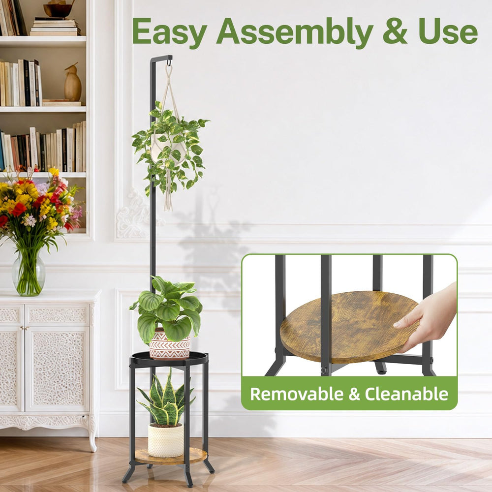 iDavosic.ly 2 Tier Hanging Plant Stand in a corner with plants