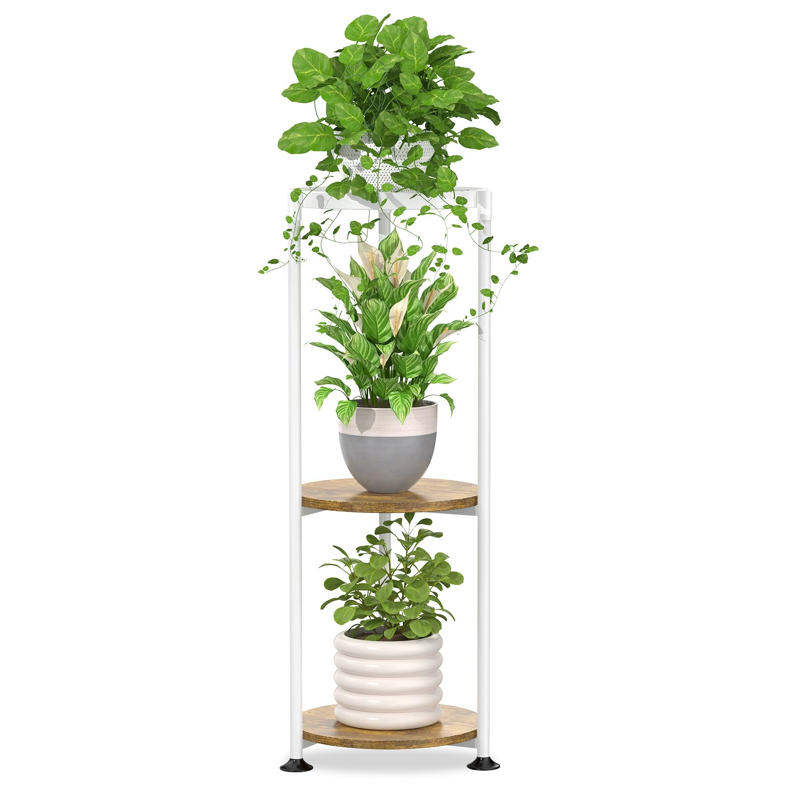 iDavosic.ly 3 Tier Corner Metal Plant Stand front view in matte white