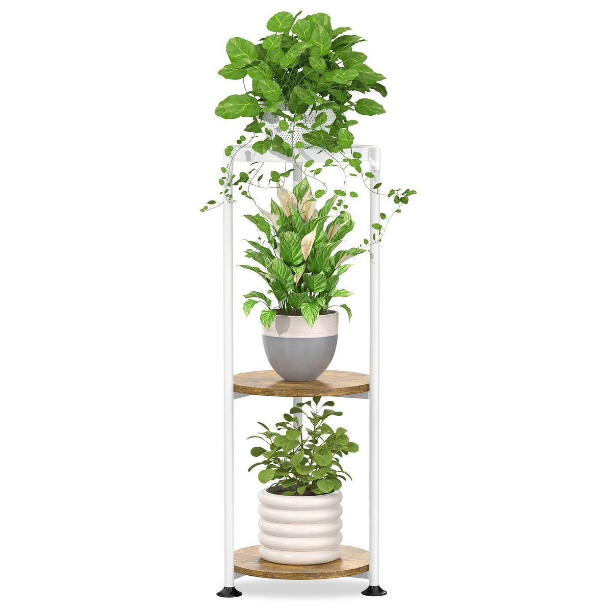 iDavosic.ly 3 Tier Corner Metal Plant Stand front view in matte white