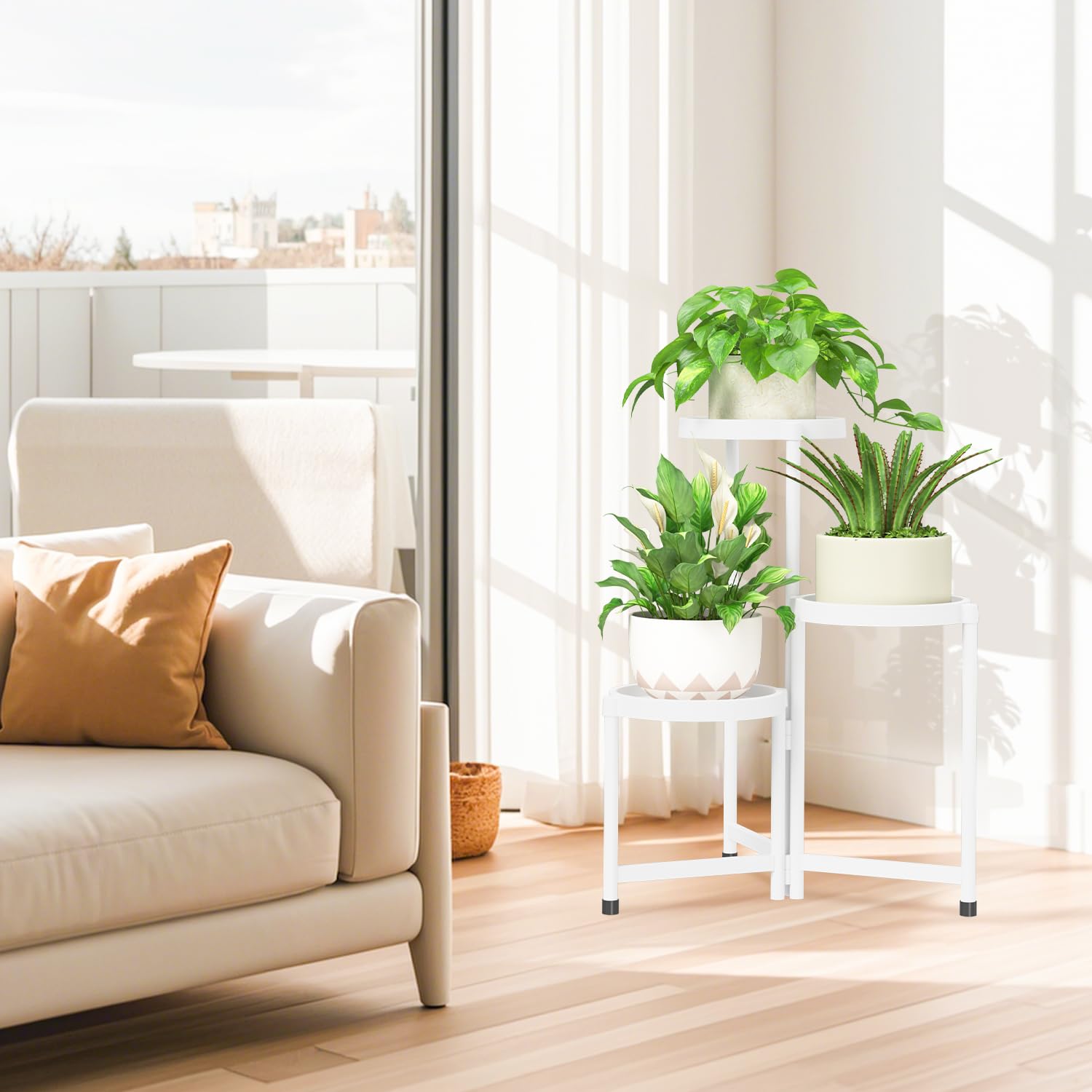 iDavosic.ly 3 Tier Folding Plant Stand in outdoor garden setting