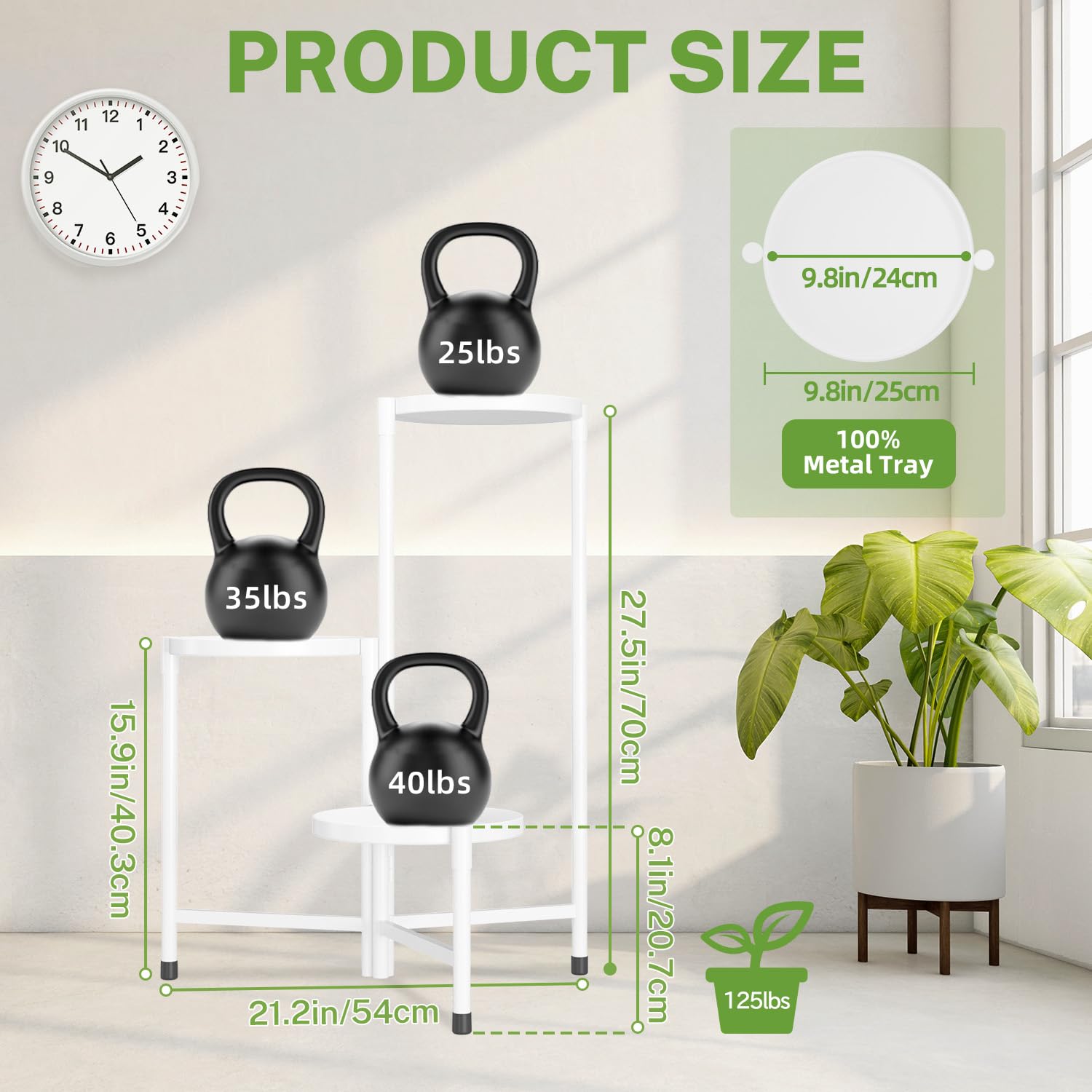 iDavosic.ly 3 Tier Large Plant Stand side view showing adjustable tiers