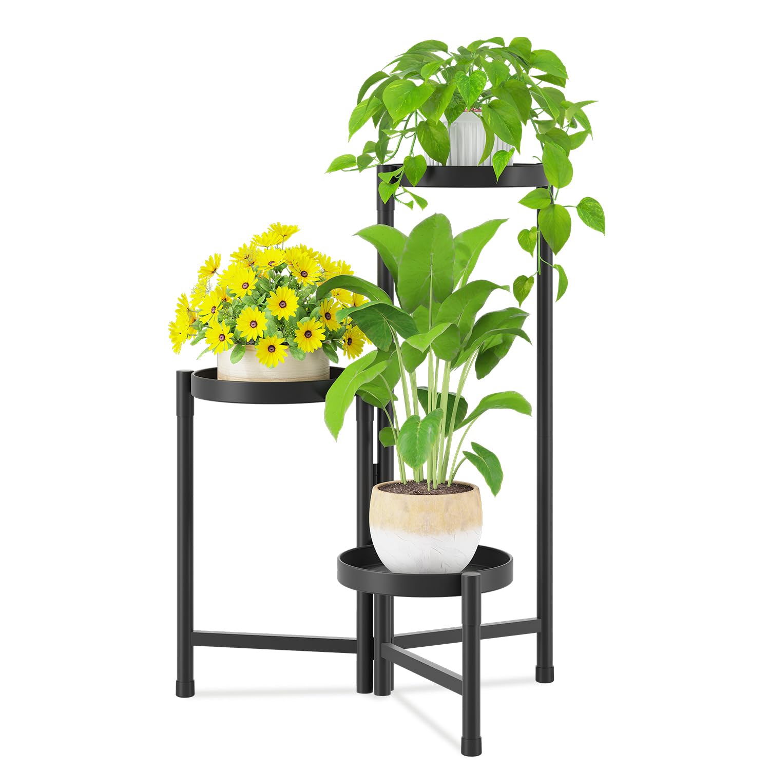 iDavosic.ly 3 Tier Plant Stand in black color, front view