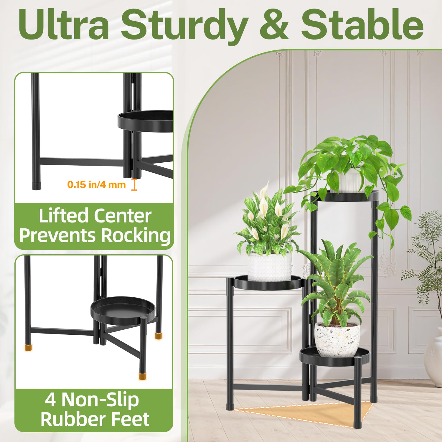 iDavosic.ly 3 Tier Plant Stand set up in a corner space