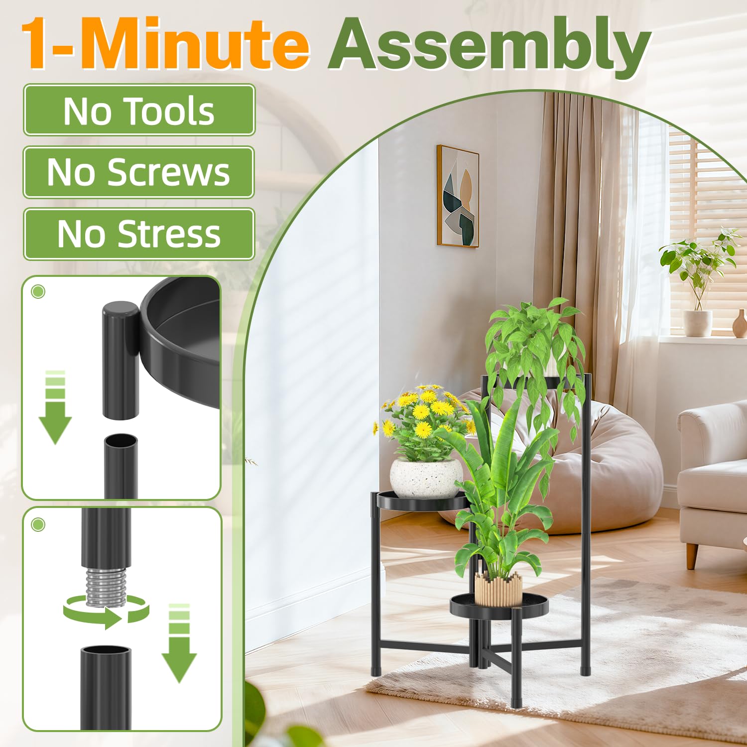 iDavosic.ly 3 Tier Plant Stand with plants displayed on each tier