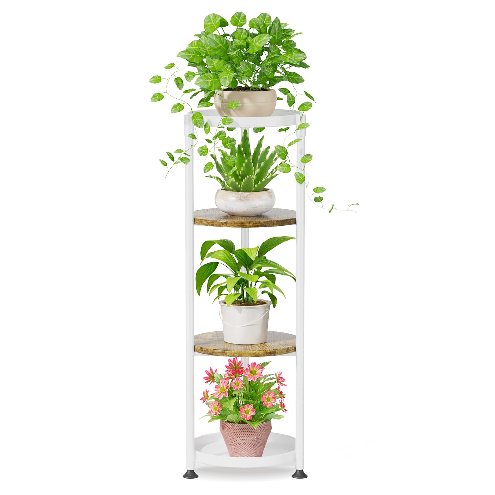 iDavosic.ly 4 Tier Corner Metal Plant Stand front view, white