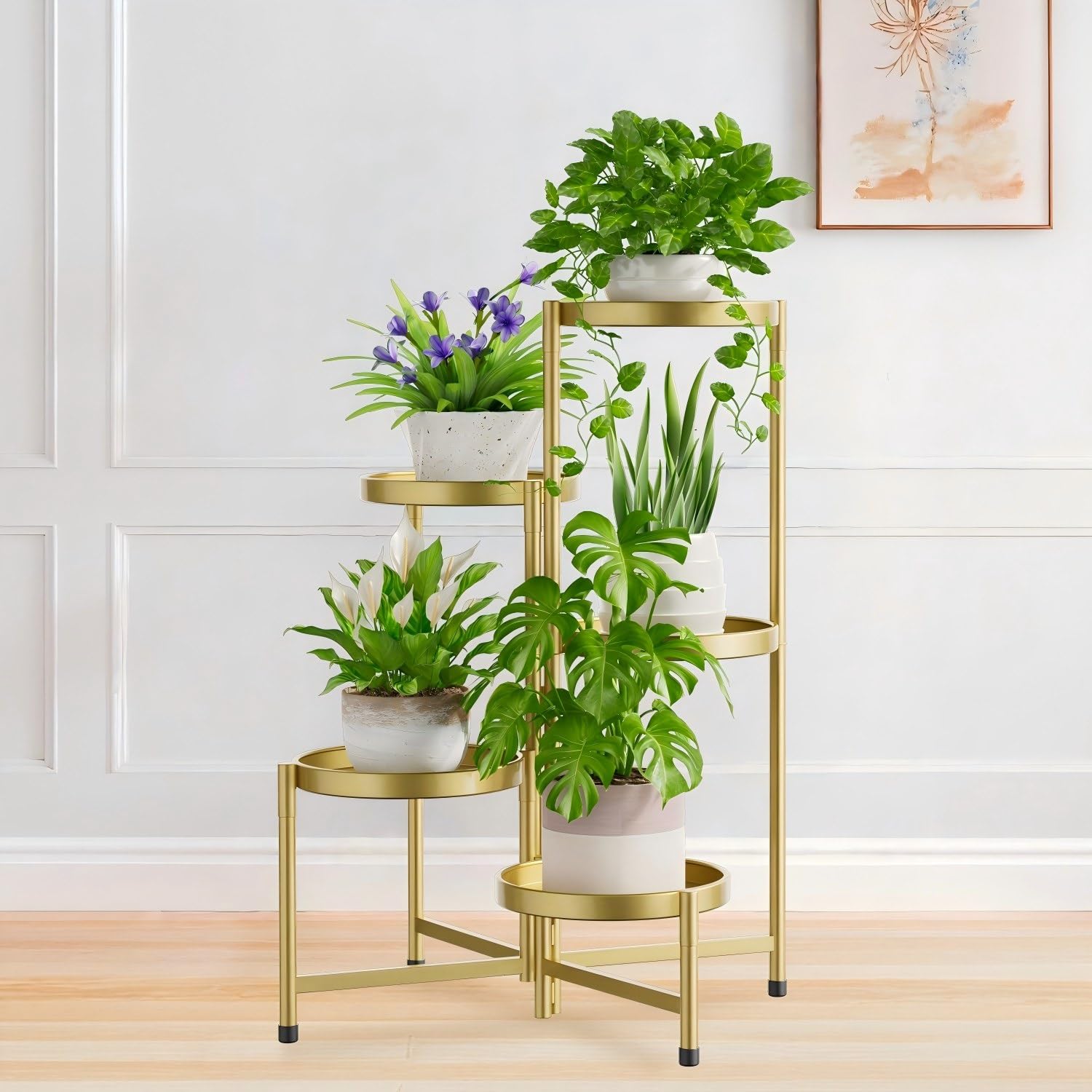 iDavosic.ly 5 Tier Large Plant Stand in Gold front view