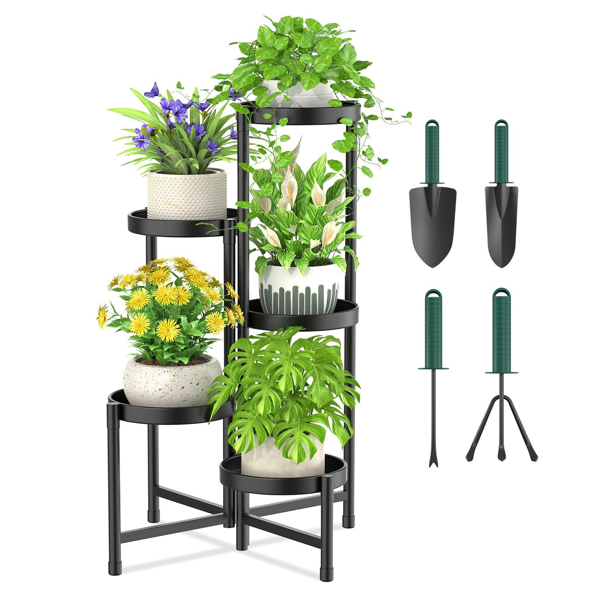 iDavosic.ly 5 Tier Plant Stand in Black, front view
