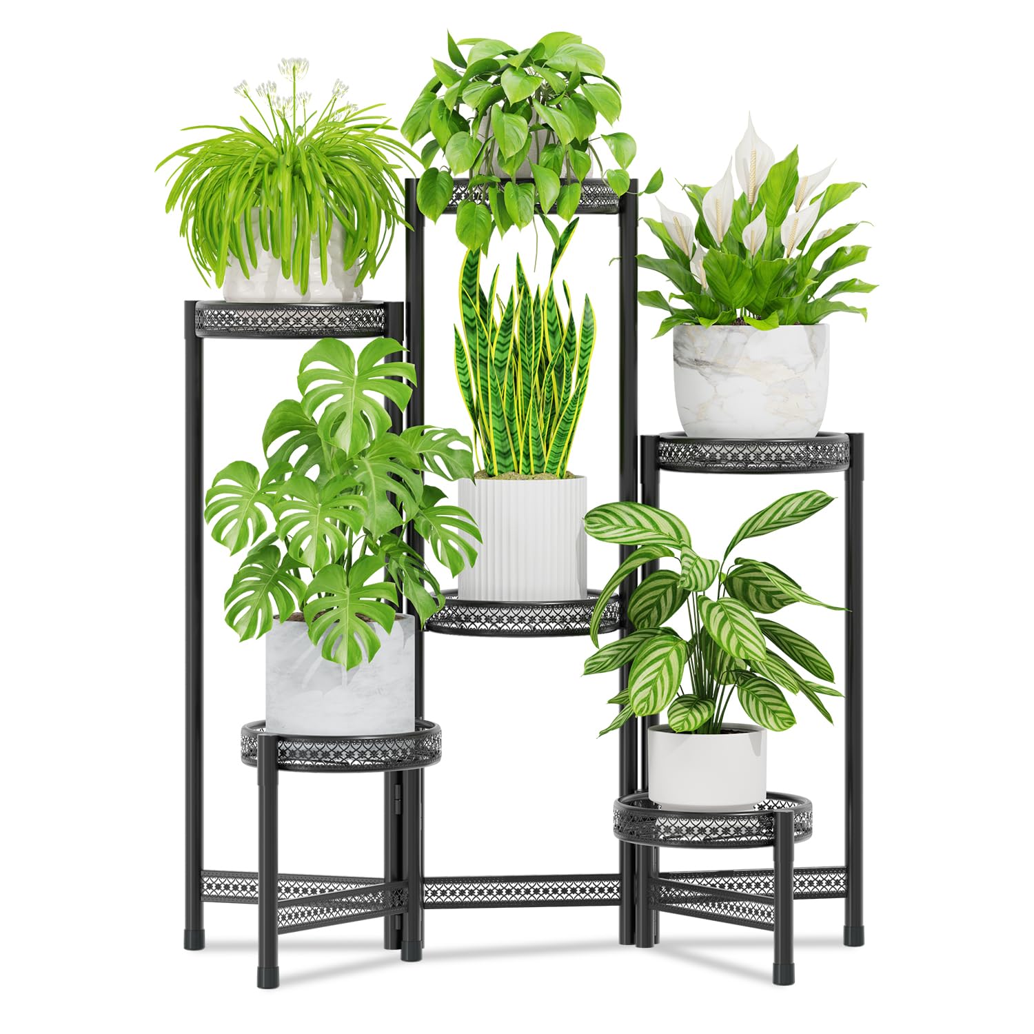iDavosic.ly 6 Tier Iron Plant Stand front view, black