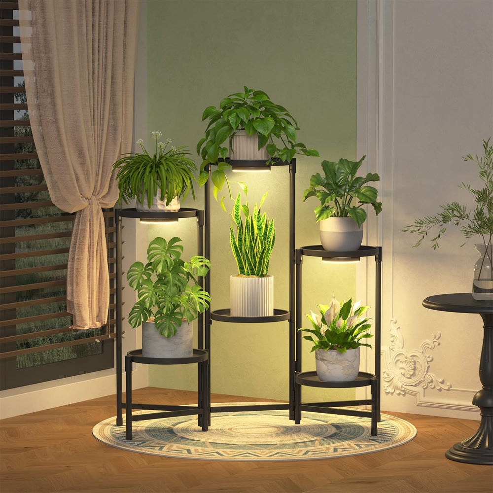 iDavosic.ly 6 Tier Plant Stand with Grow Light, Black front view