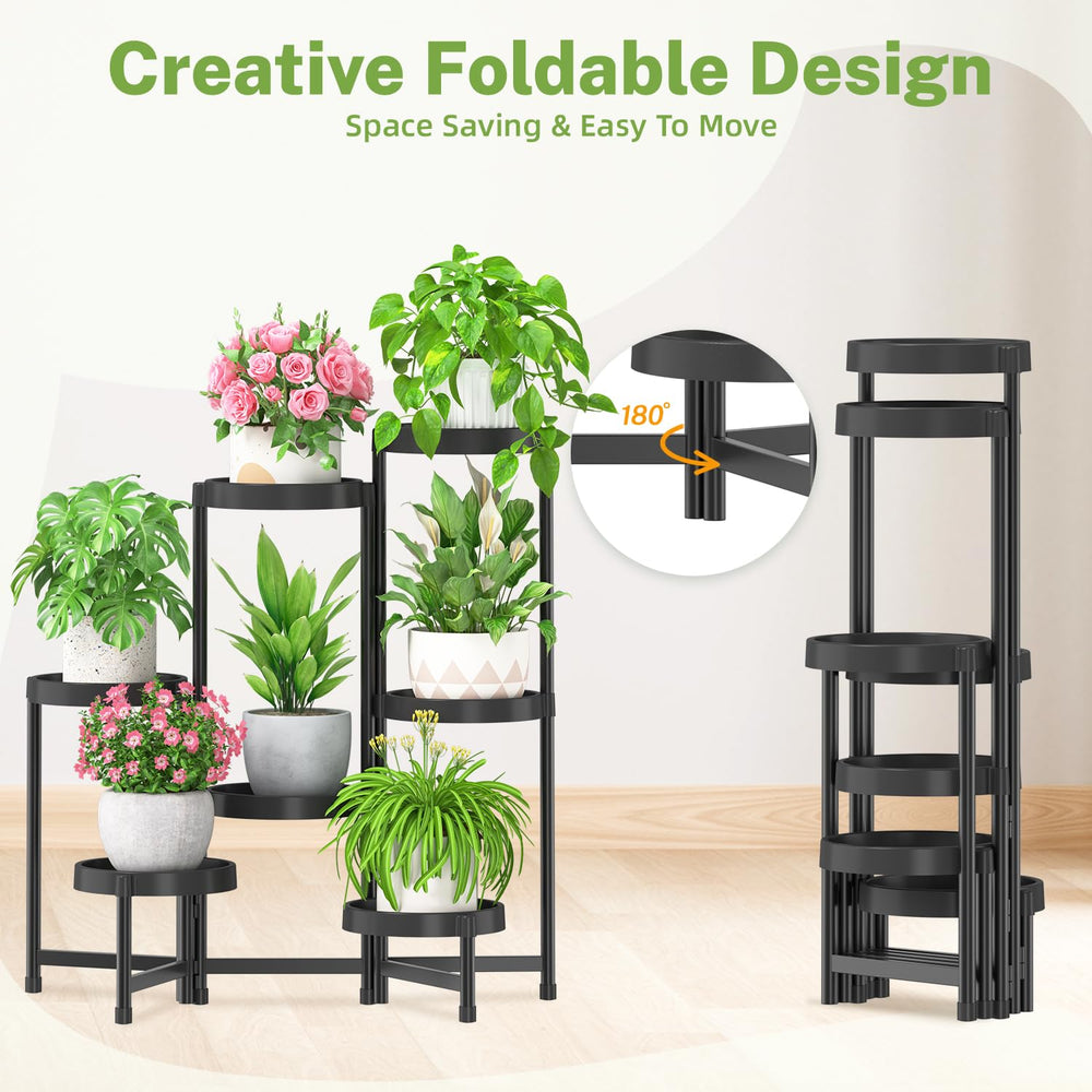 iDavosic.ly 7 Tier Folding Plant Stand close-up of waterproof tray