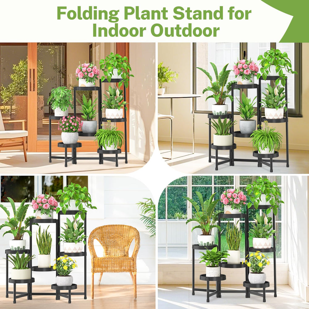 iDavosic.ly 7 Tier Folding Plant Stand showcasing adjustable design
