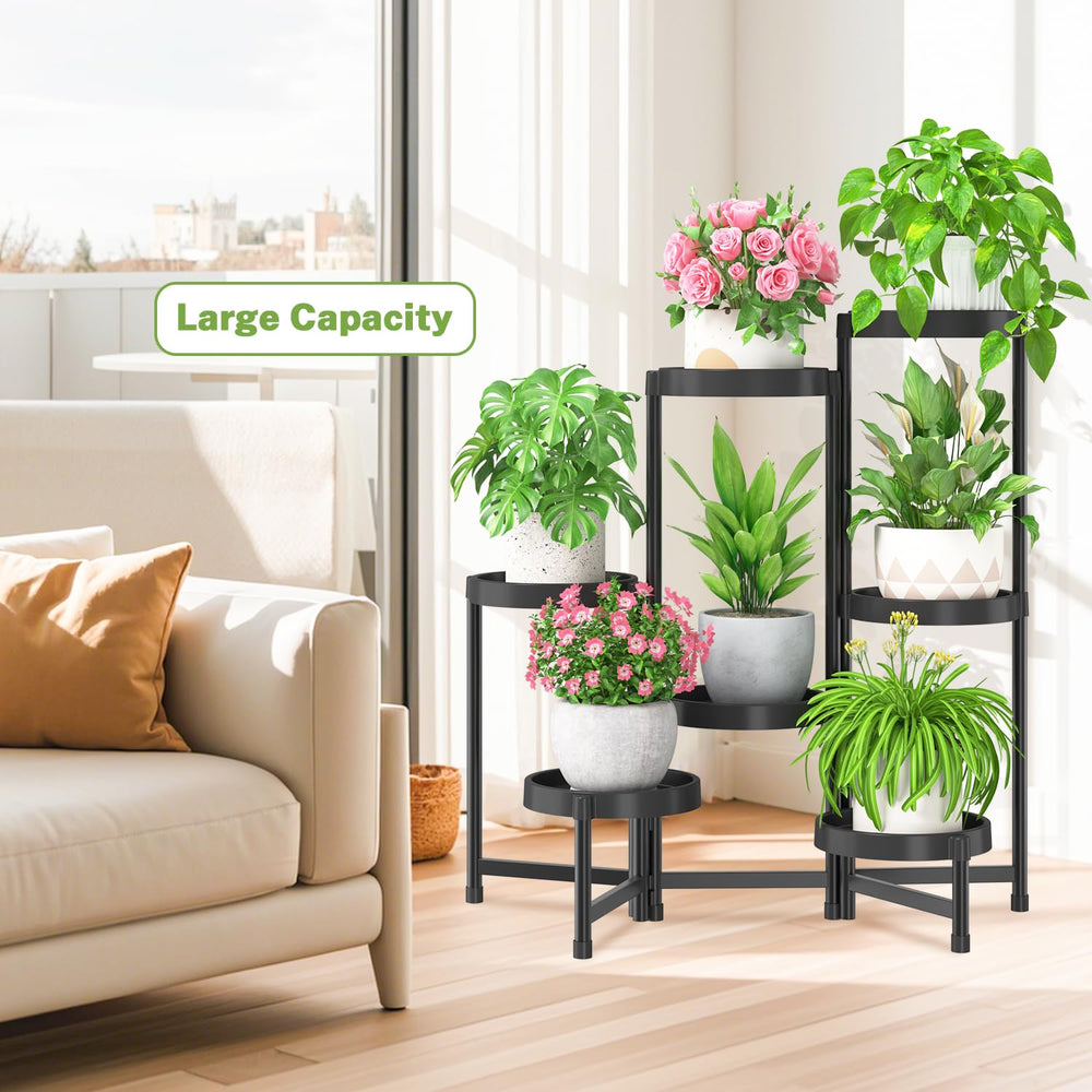 iDavosic.ly 7 Tier Folding Plant Stand with plants receiving sunlight