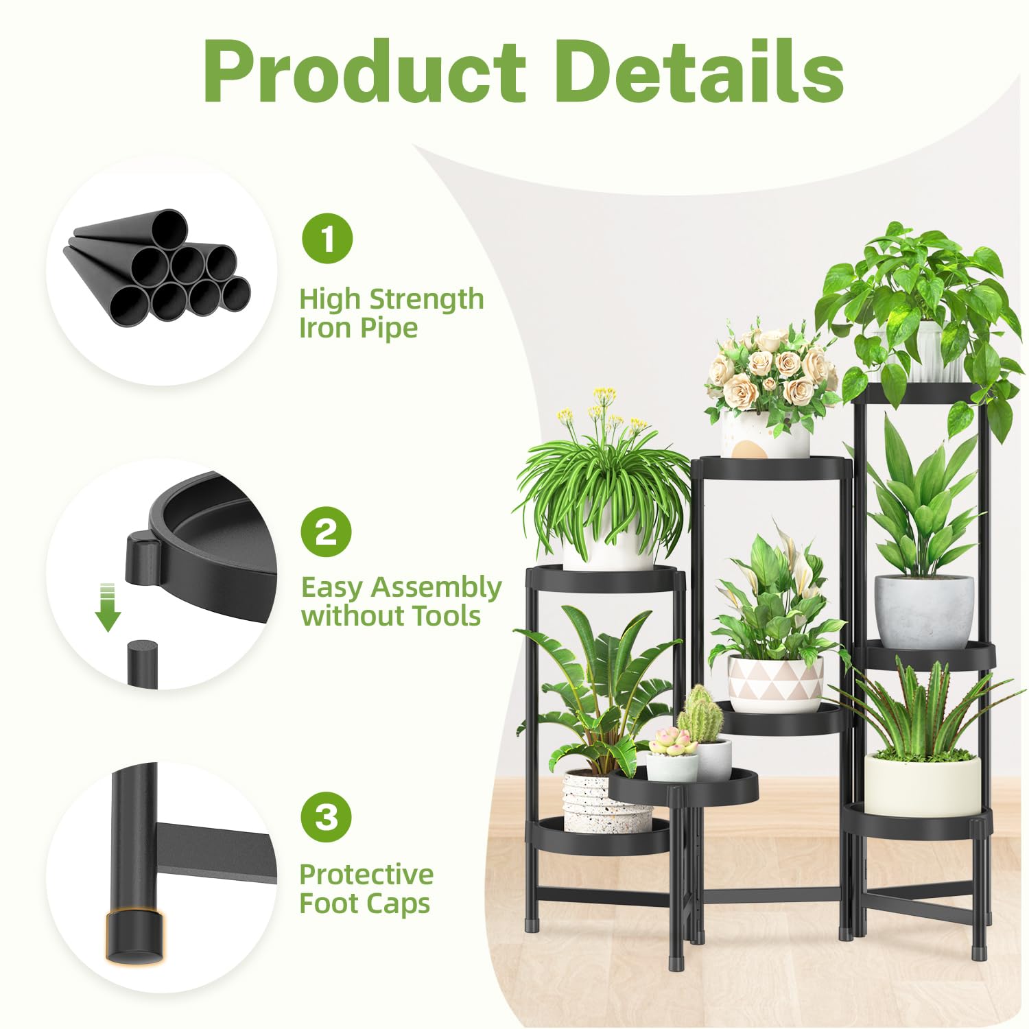 iDavosic.ly 8 Tier Folding Plant Stand showing waterproof trays