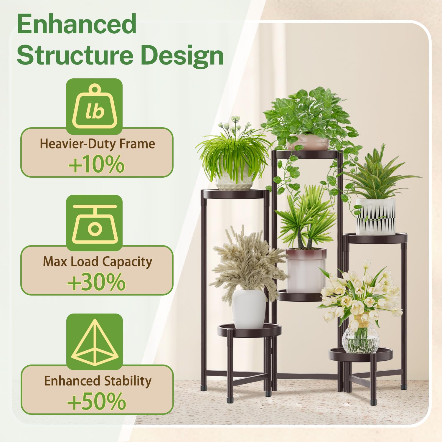 iDavosic.ly Metal Plant Stand showing adjustable design
