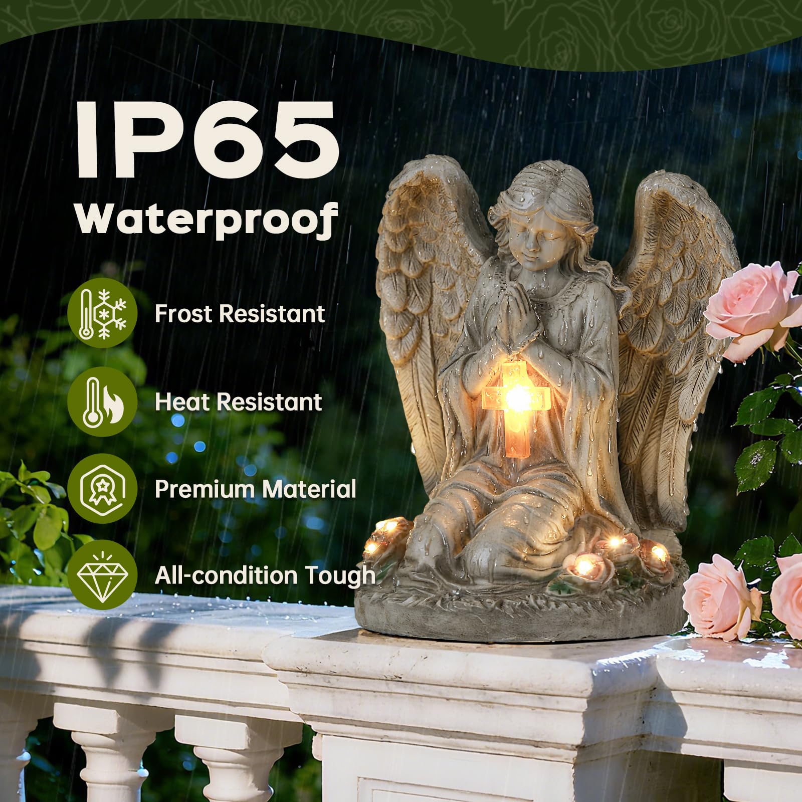 IDEA SHOW Solar Angel Statue glowing cross detail