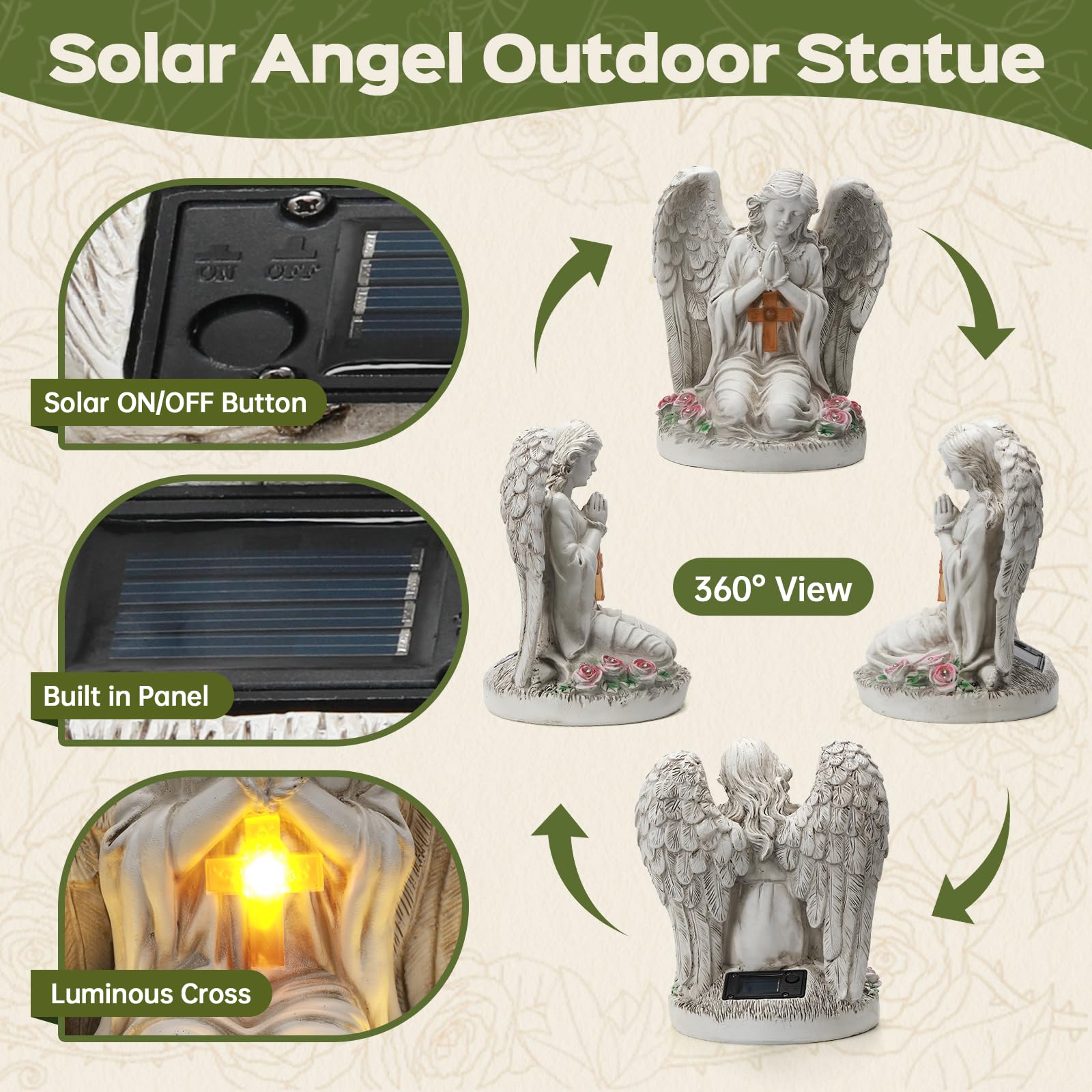 IDEA SHOW Solar Angel Statue with sunlight