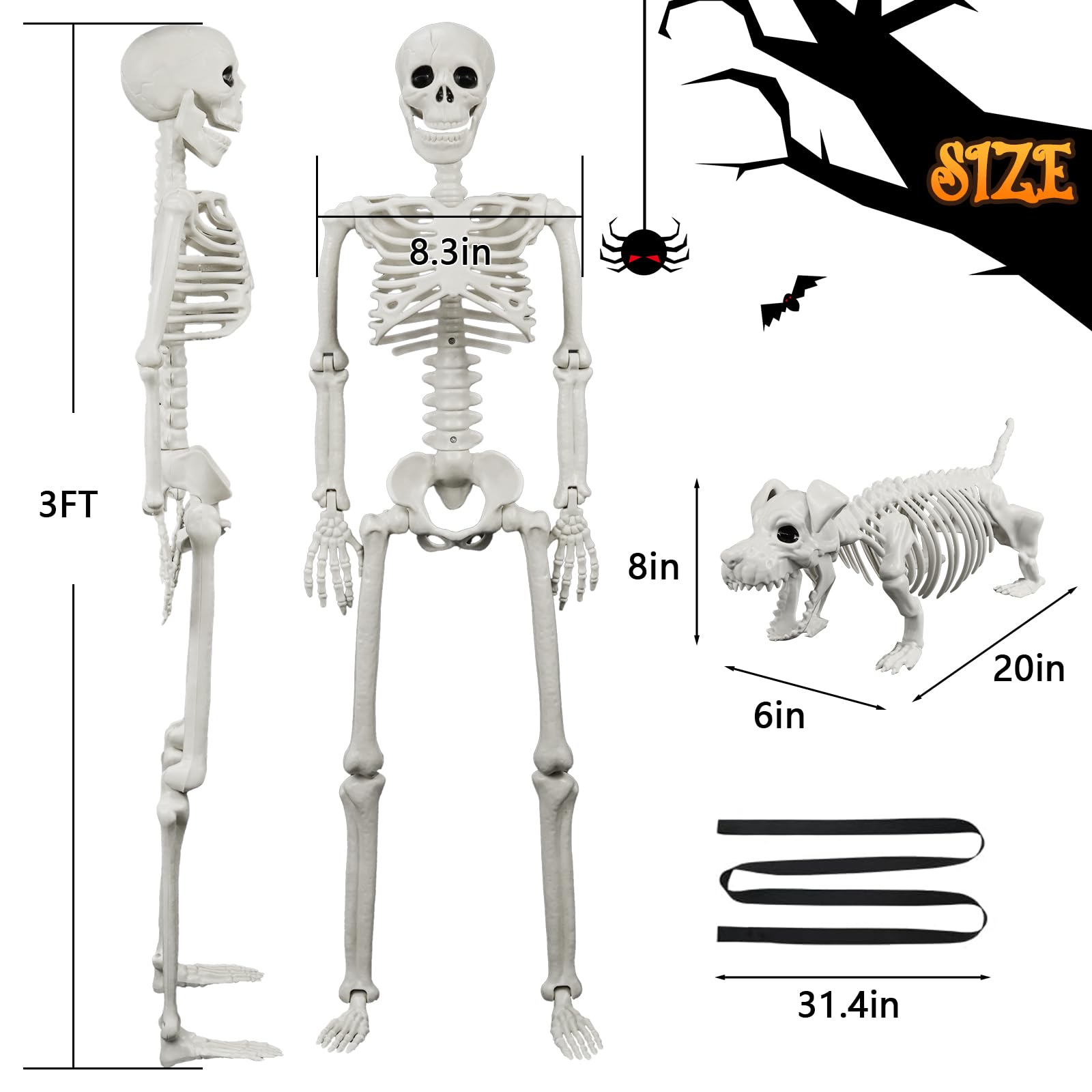 IDEAALS skeleton and dog decoration positioned on a porch