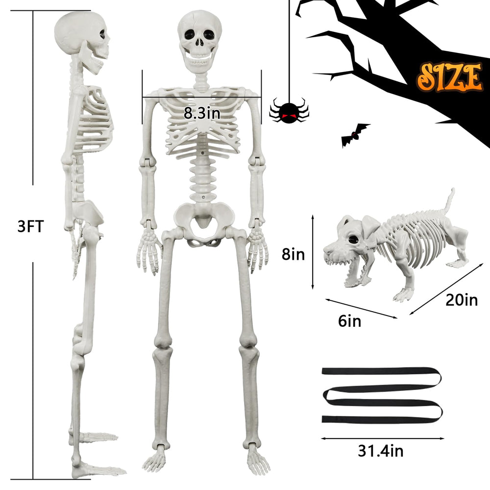 IDEAALS skeleton and dog decoration positioned on a porch