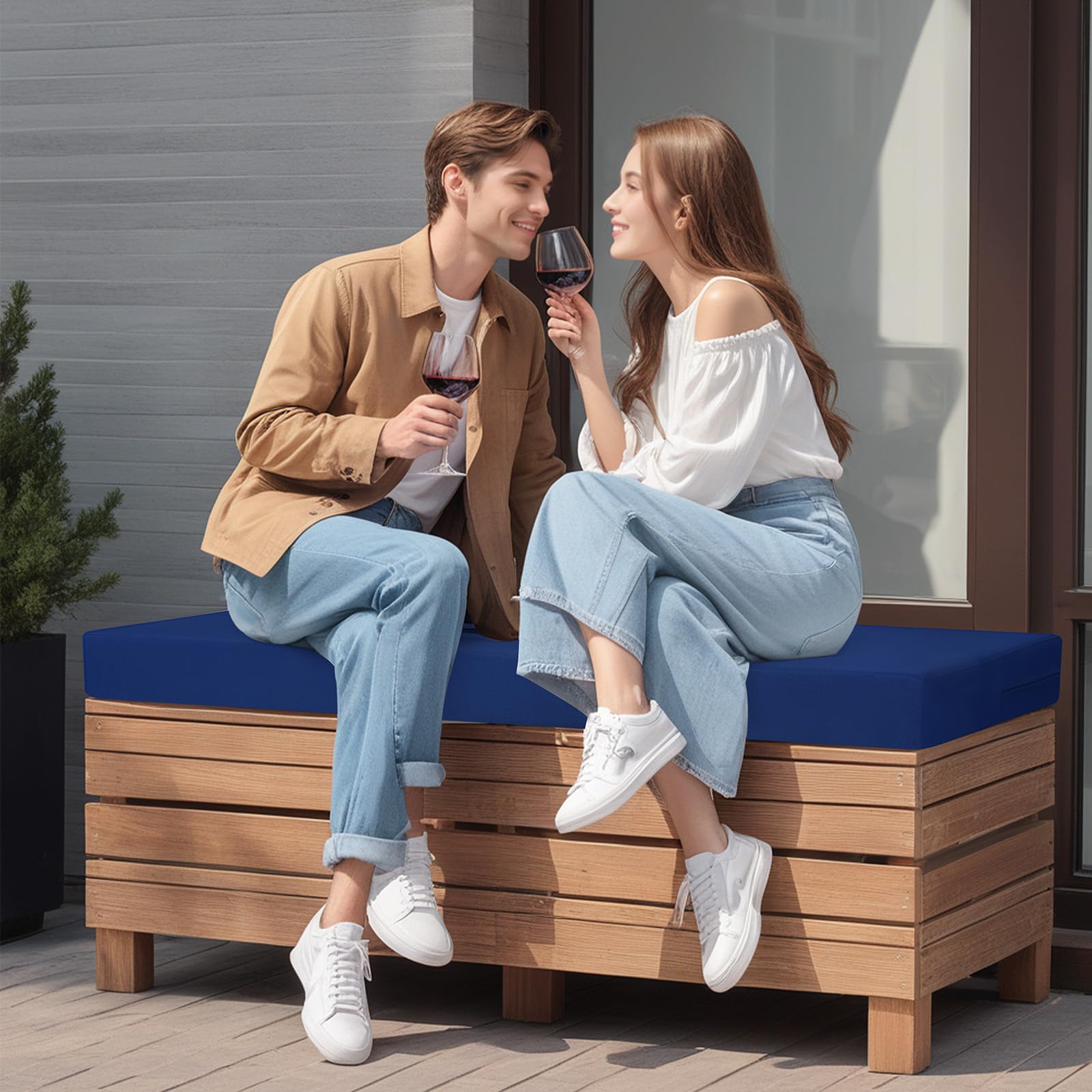 idee-home Outdoor Bench Cushion Dark Cerulean side view