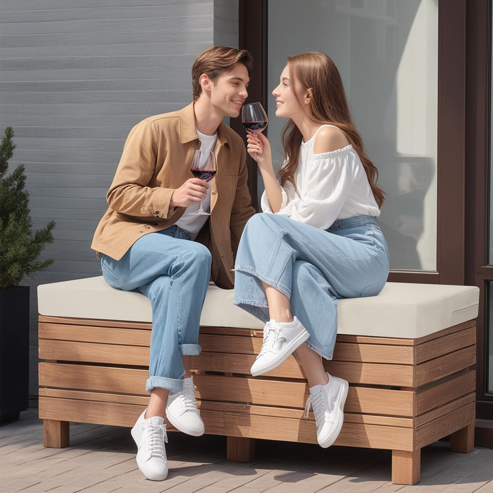 idee-home Outdoor Bench Cushion showing waterproof cover detail