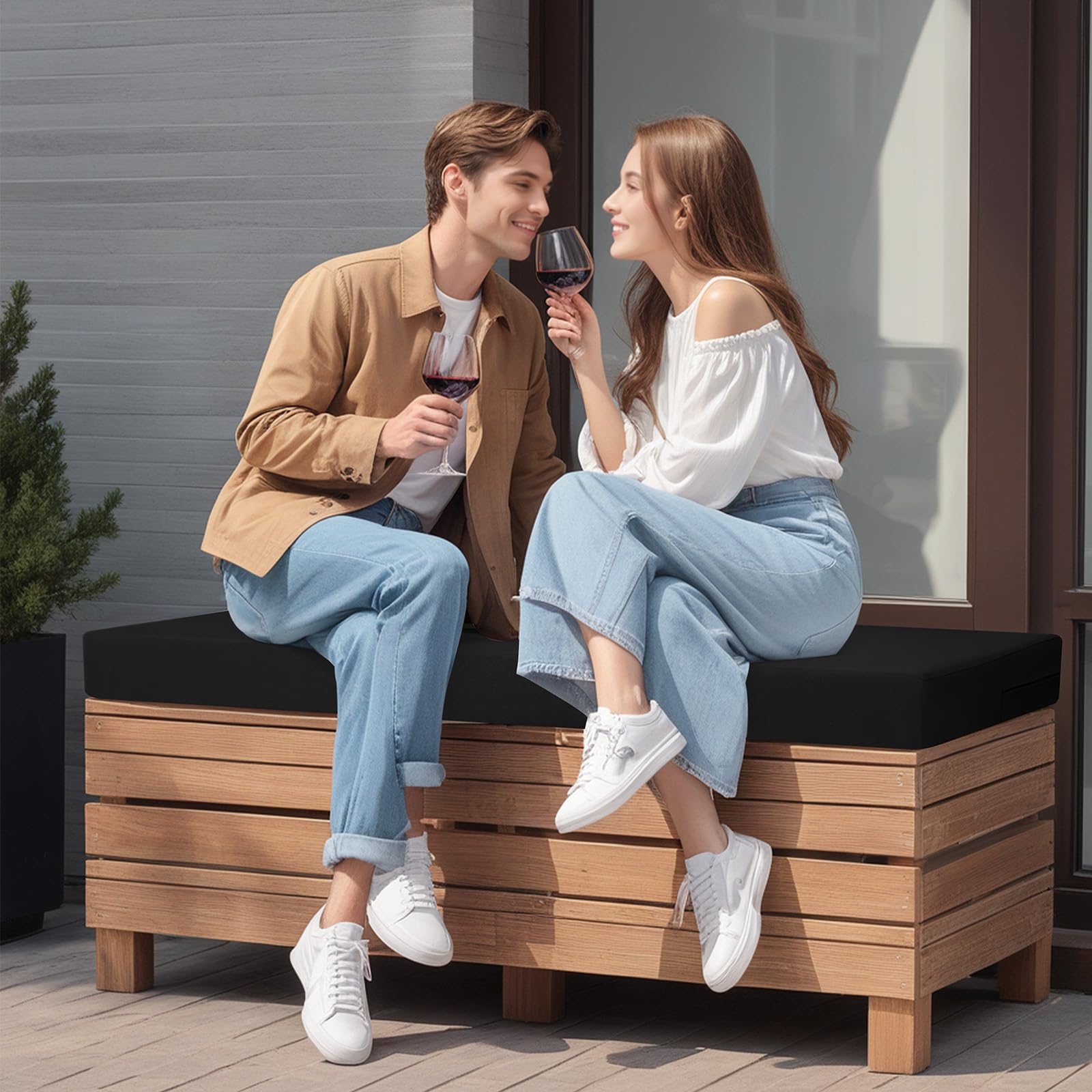 idee-home Outdoor Bench Cushion showing waterproof fabric detail