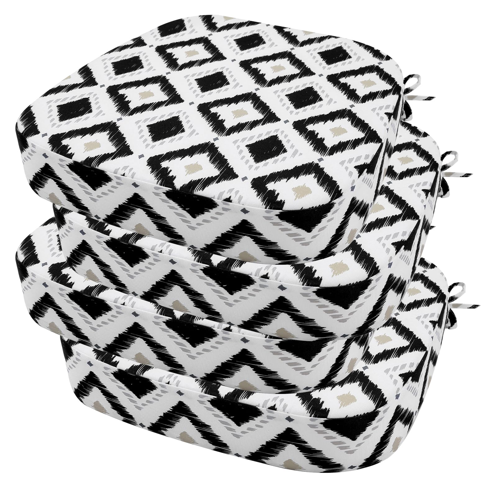 idee-home Outdoor Chair Cushion Set of 4 in Rhombus Black