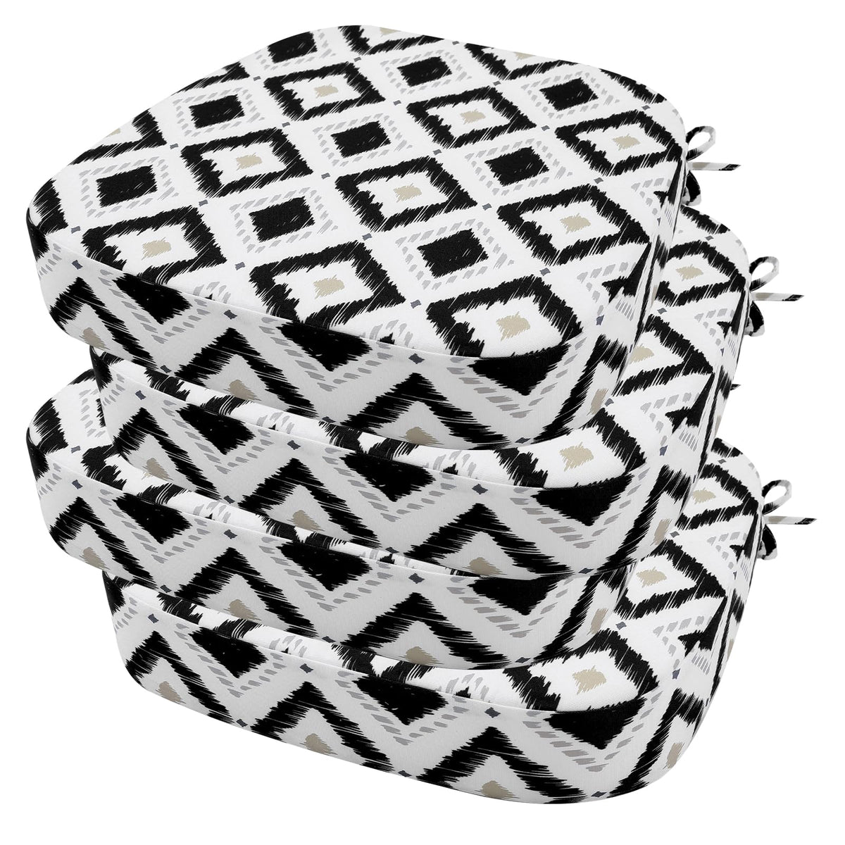 idee-home Outdoor Chair Cushion Set of 4 in Rhombus Black