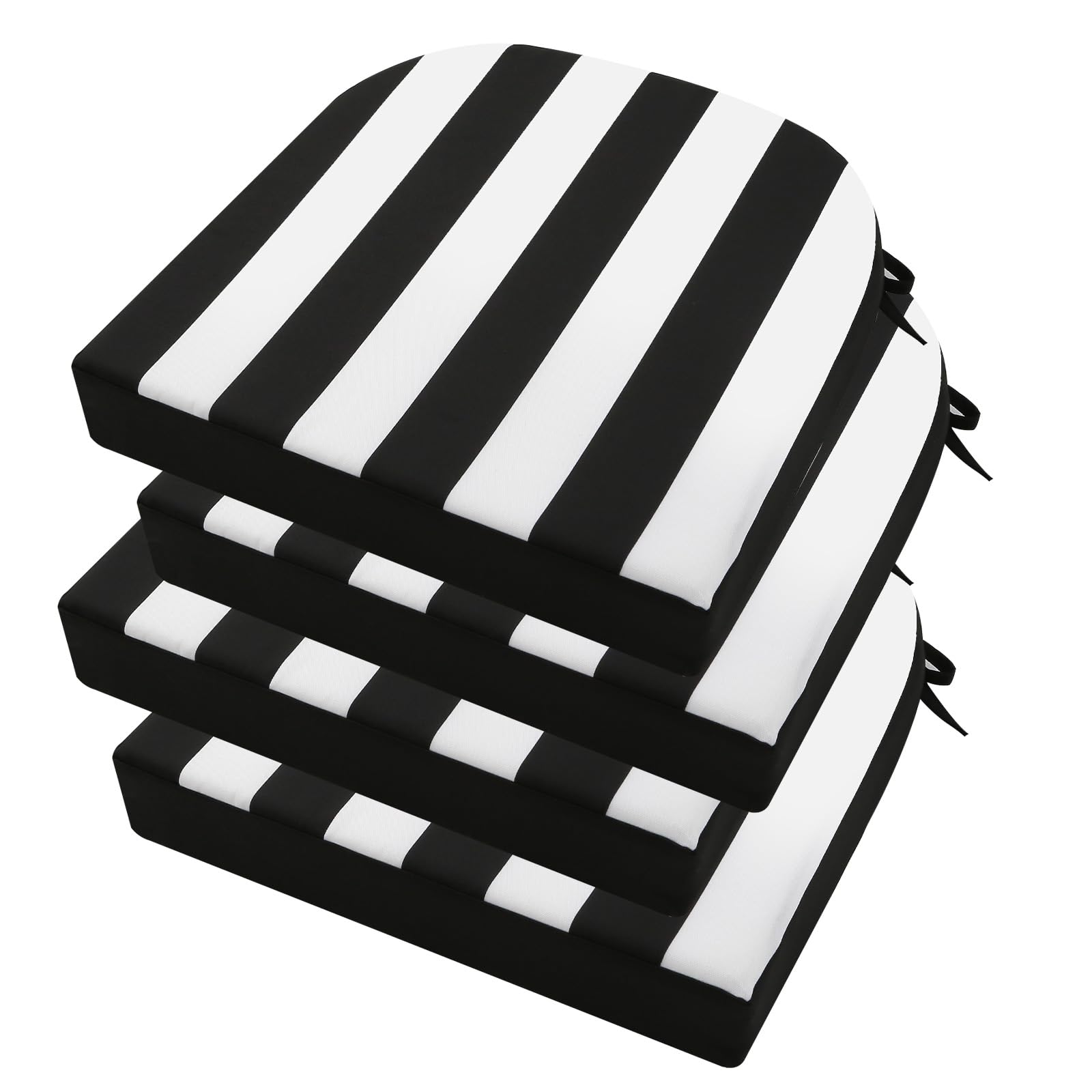 idee-home Outdoor Chair Cushions Set of 4 in Black Stripes, front view