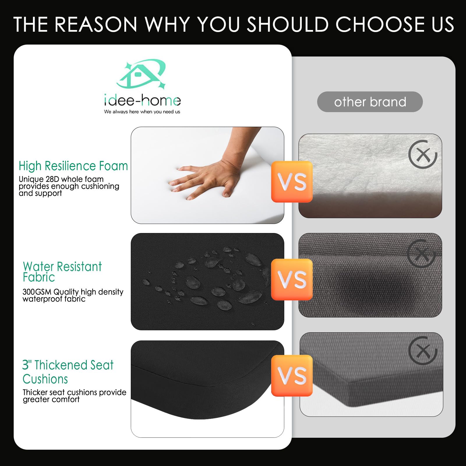 idee-home outdoor chair cushions stacked in vacuum bags