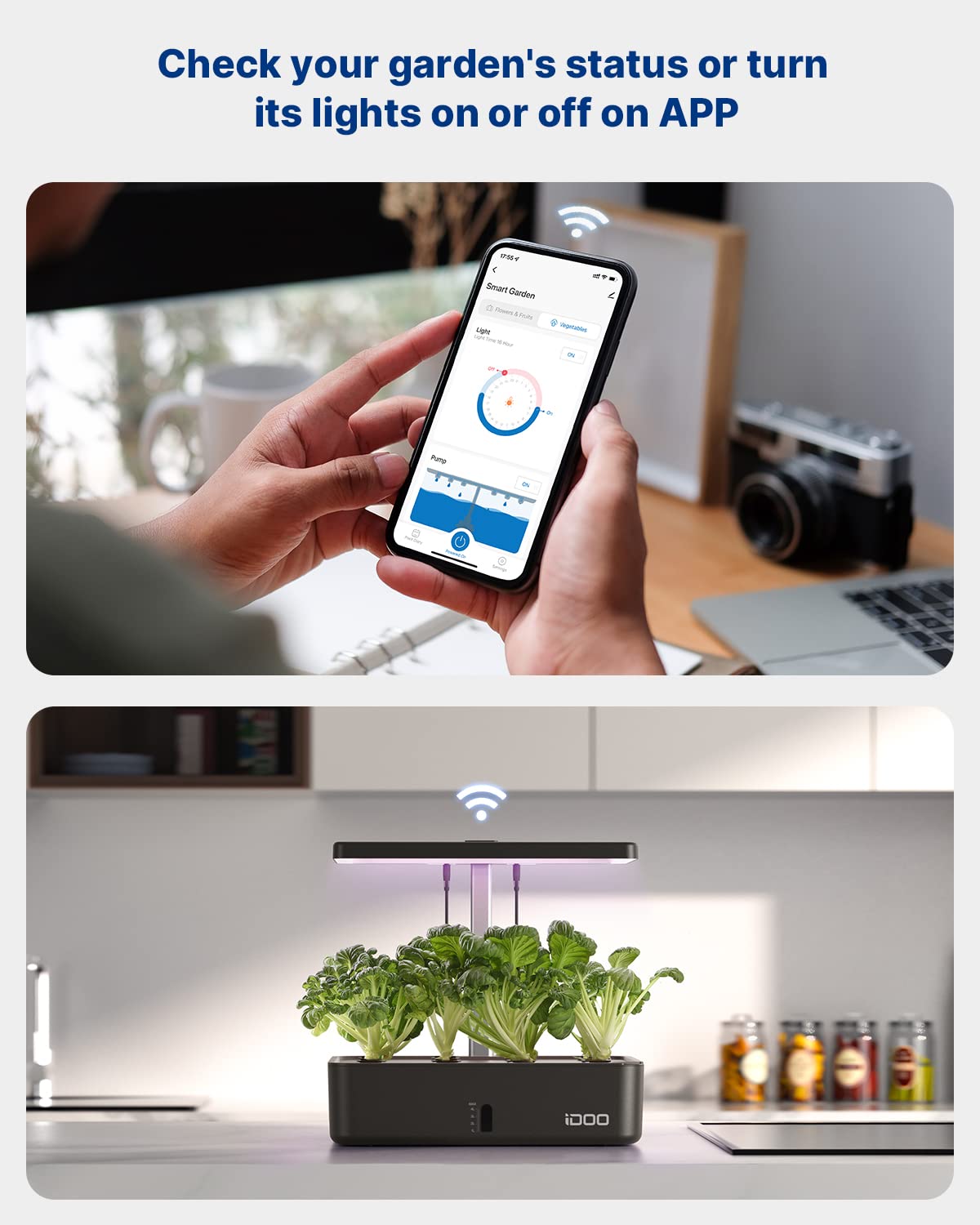 iDOO hydroponics system with 12 plant pods installed