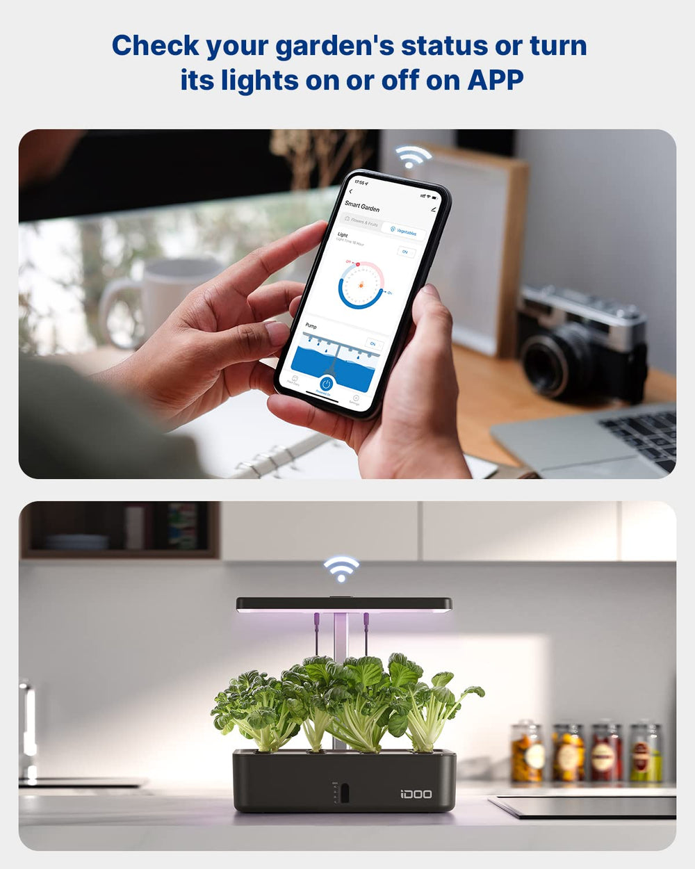 iDOO hydroponics system with 12 plant pods installed