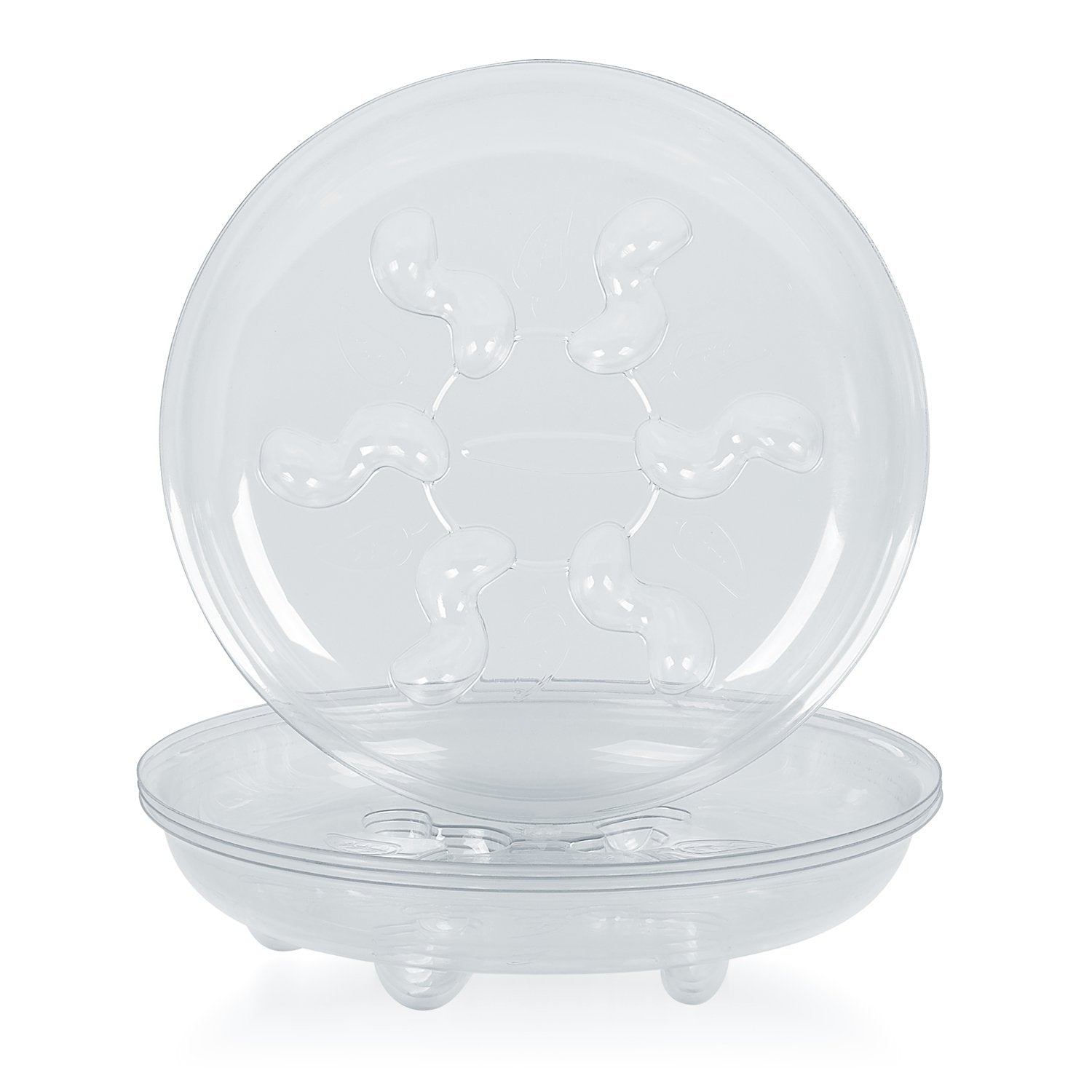 Idyllize 10-inch clear plastic plant saucer front view