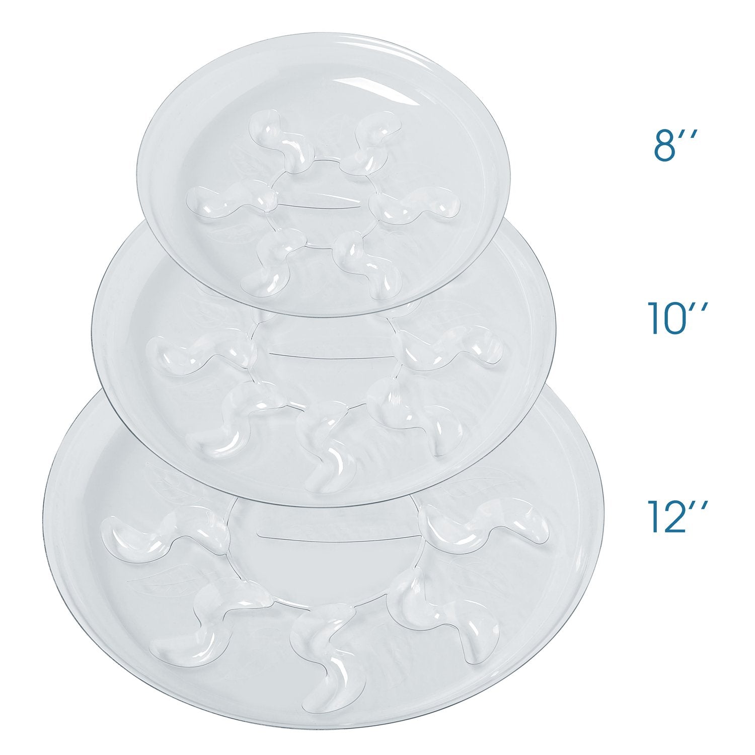 Idyllize 12 inch clear plastic plant saucer side view