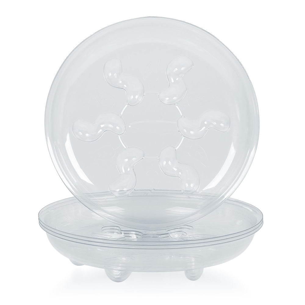 Idyllize 6 inch clear heavy-duty plant saucer front view