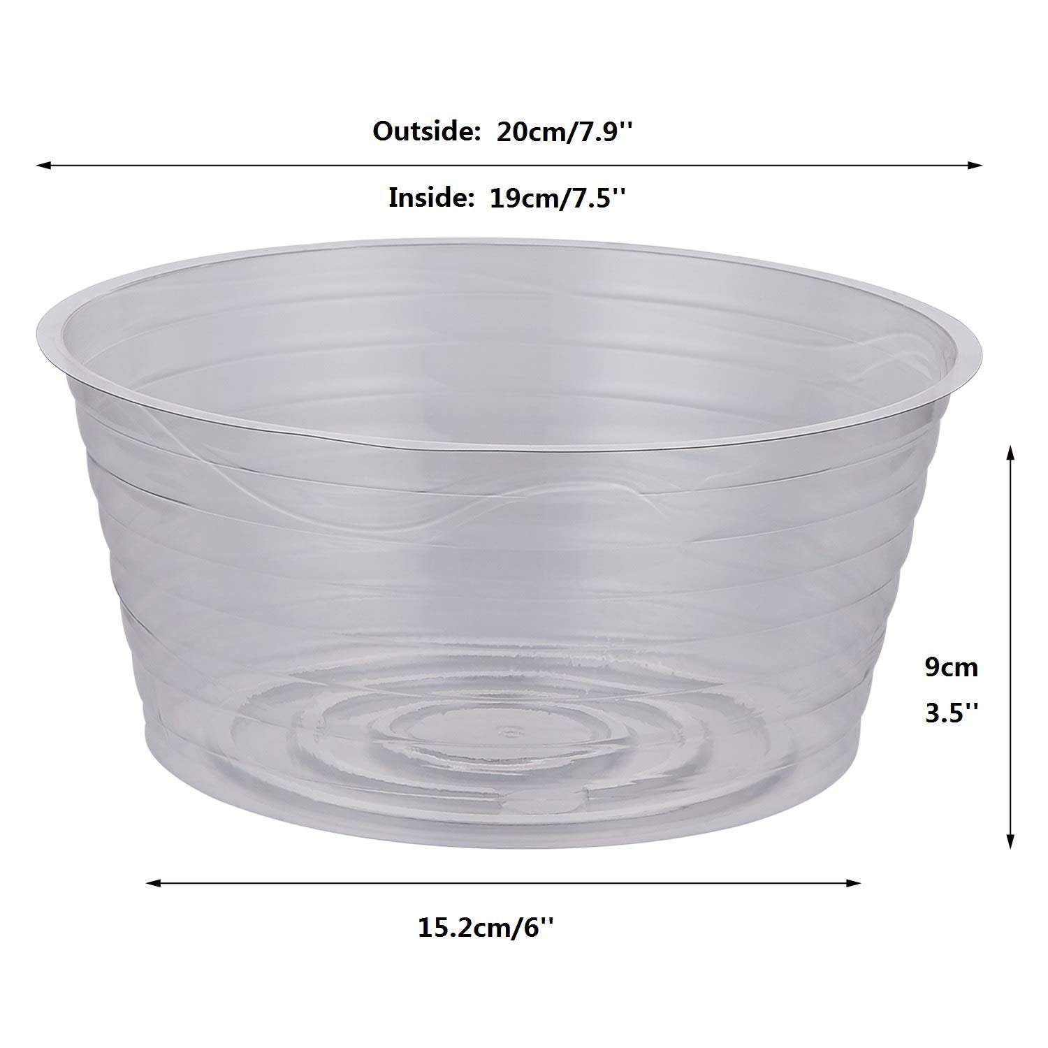 Idyllize 8 Inch Clear Plastic Plant Saucer side view