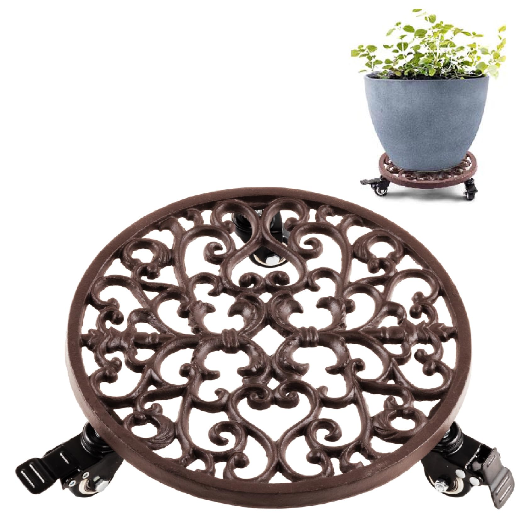 IDZO 12 inch plant caddy front view in classic brown gold