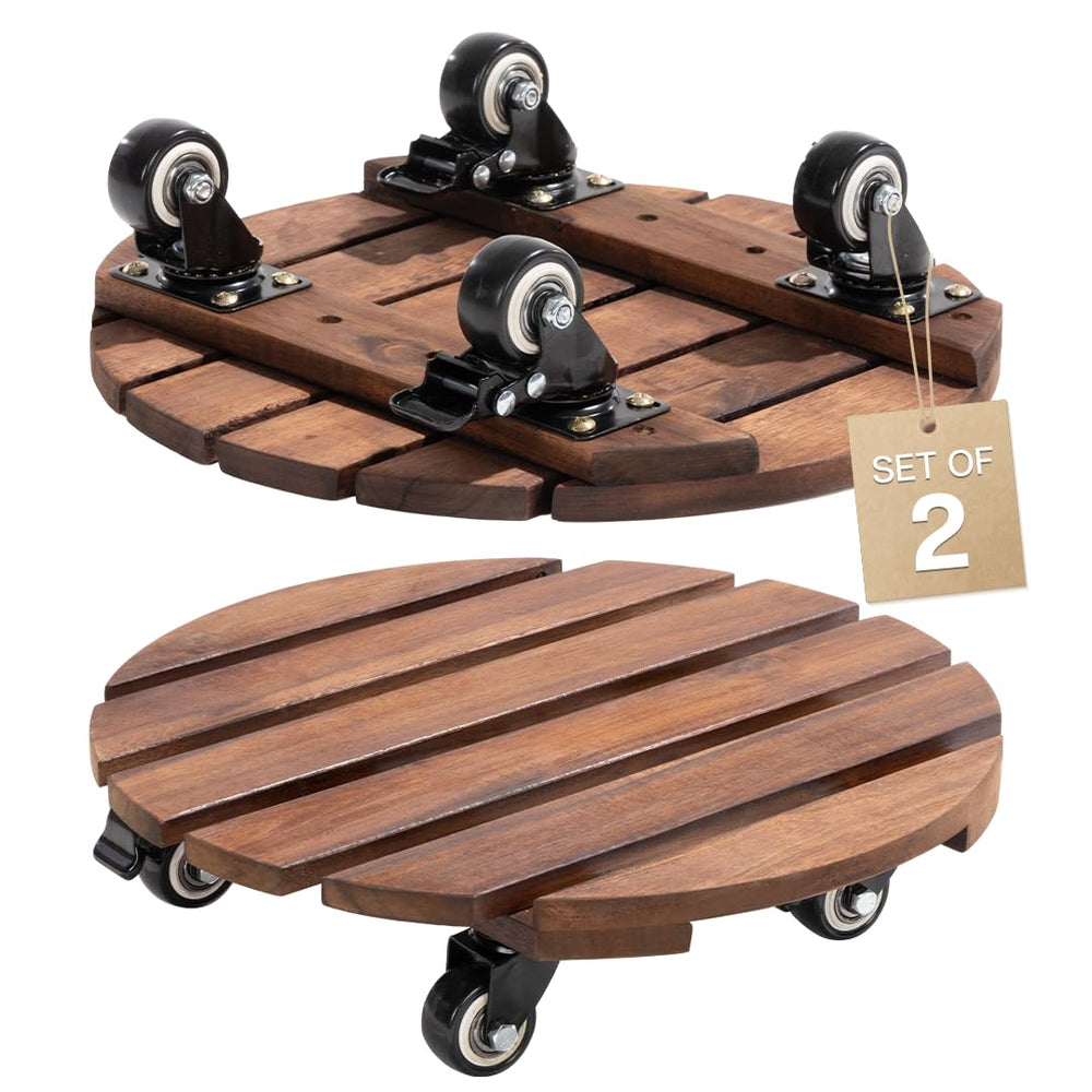 IDZO 14 Inch Acacia Wood Plant Caddy front view