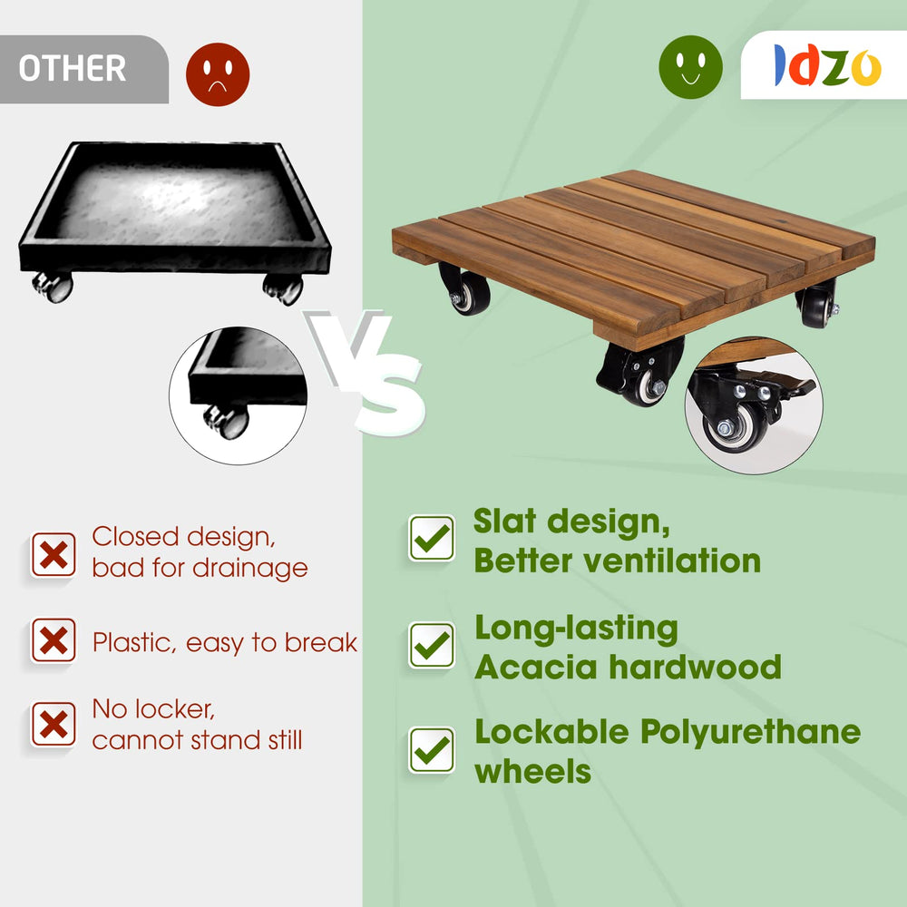 IDZO 14 Inch Wood Plant Caddy in use with large plant