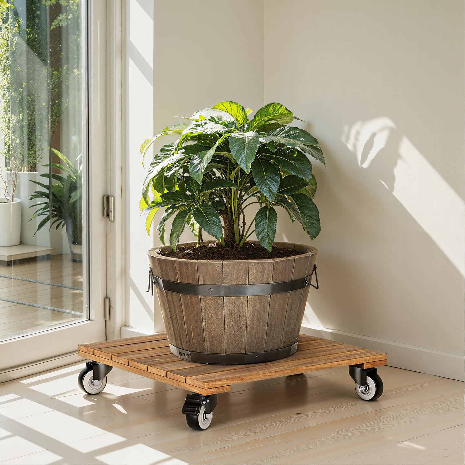 IDZO 14 Inch Wood Plant Caddy packaging details